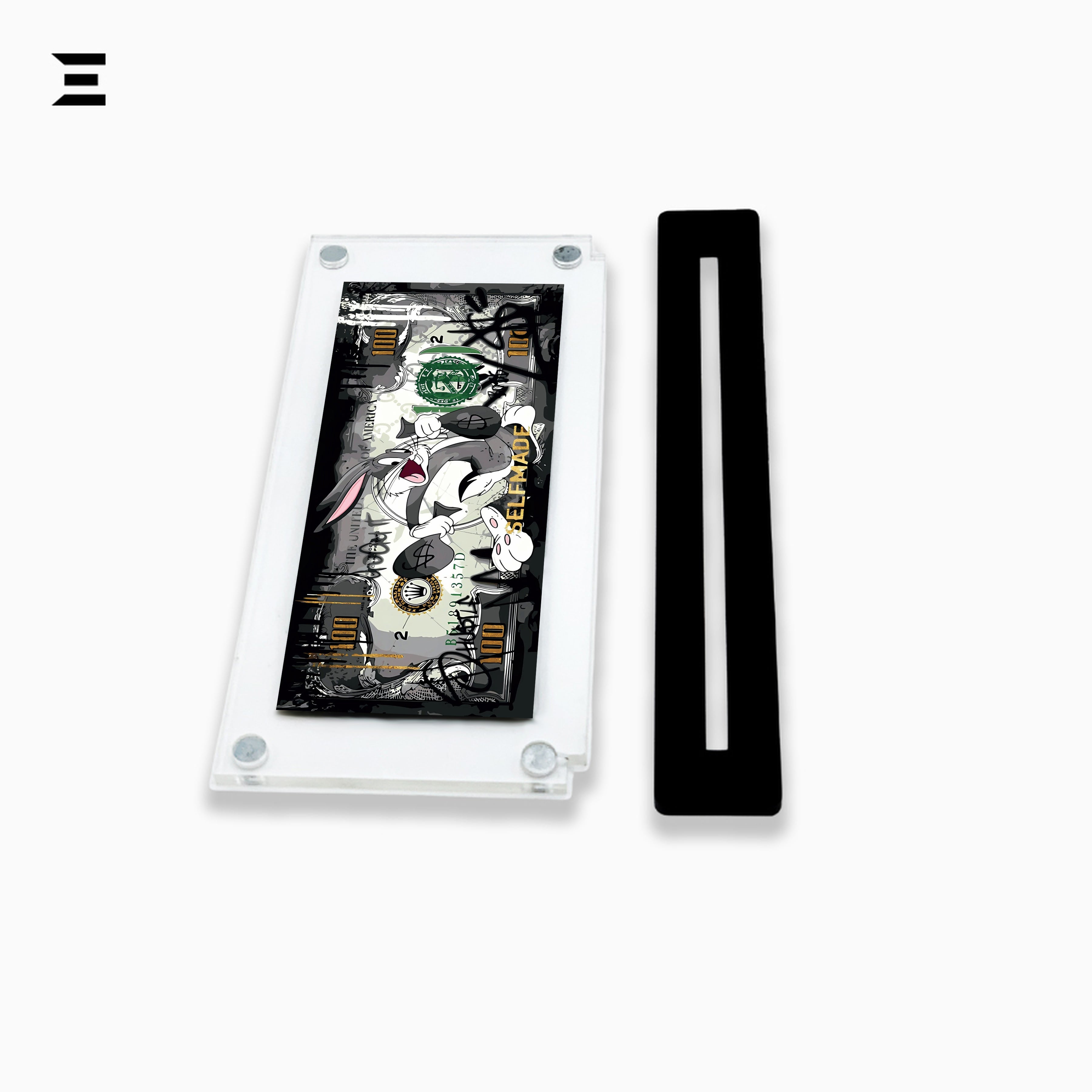 Premium Magnetic Acrylic Frame with Black Base – Bugs Bunny “Selfmade” $100 Pop Art IBRELIA