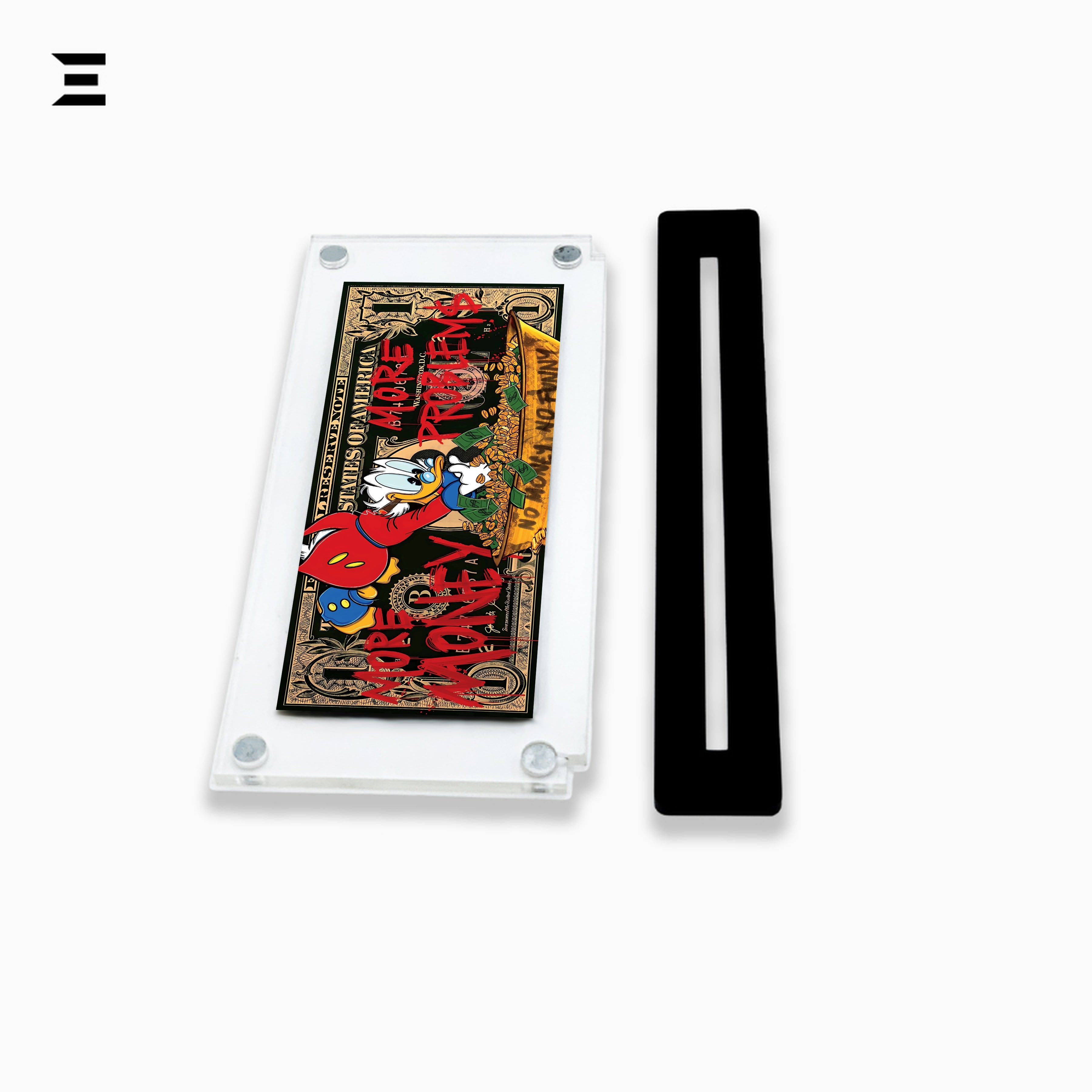 Premium Magnetic Acrylic Frame with Black Base – Scrooge McDuck "More Money More Problems" Pop Art IBRELIA
