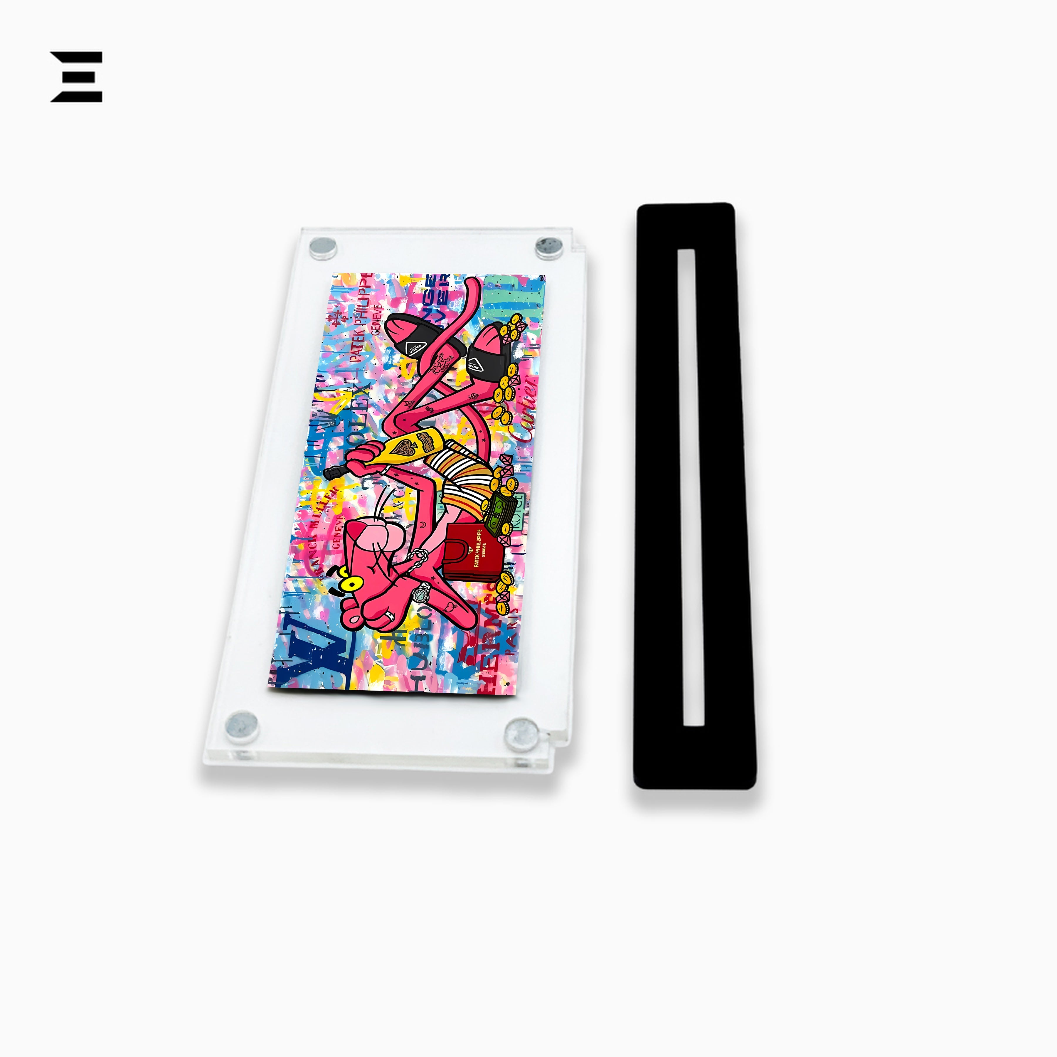 Premium Magnetic Acrylic Frame with Black Base – Pink Panther Luxury Graffiti Pop Art IBRELIA