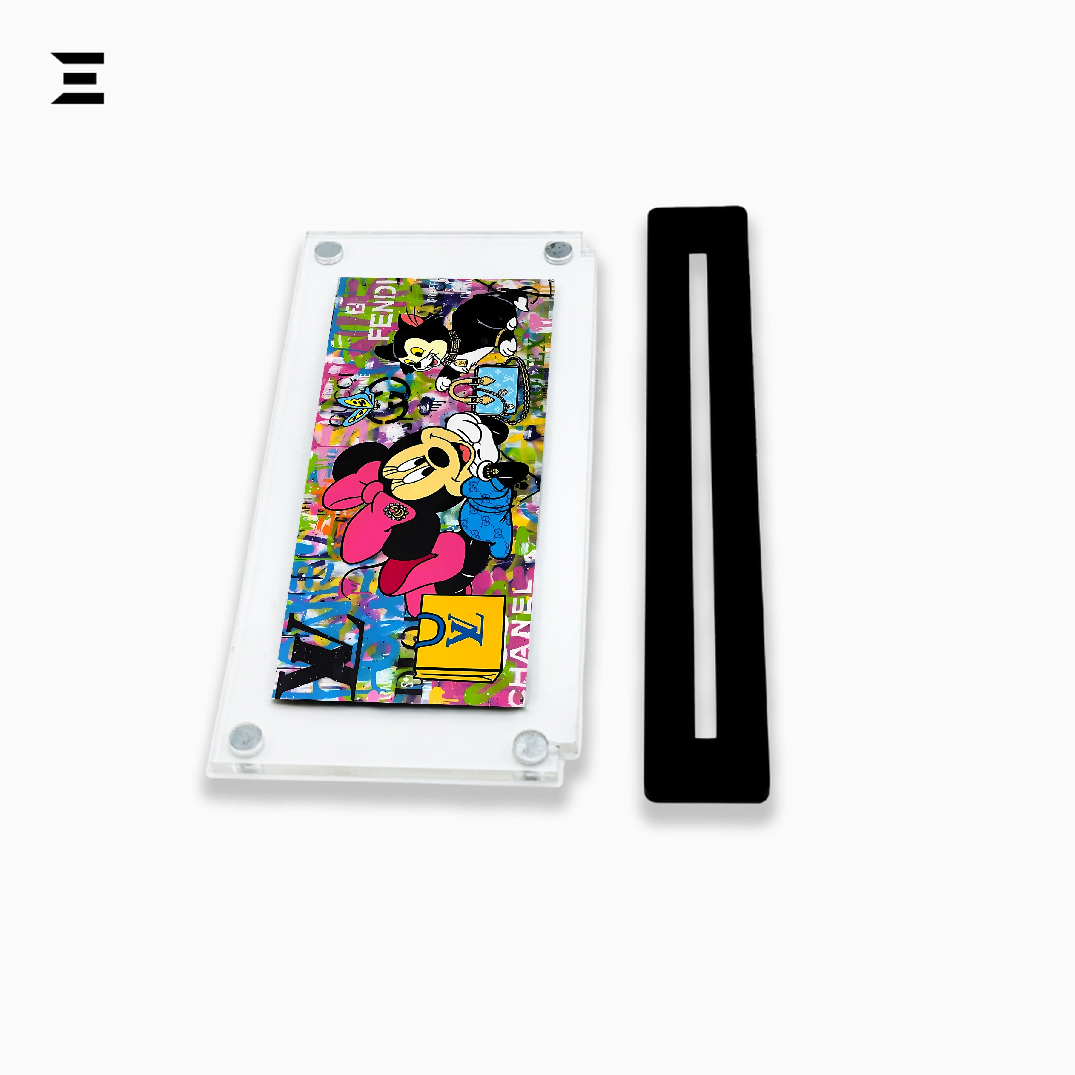 Premium Magnetic Acrylic Frame with Black Base – Minnie Mouse & Figaro Luxury Pop Art IBRELIA