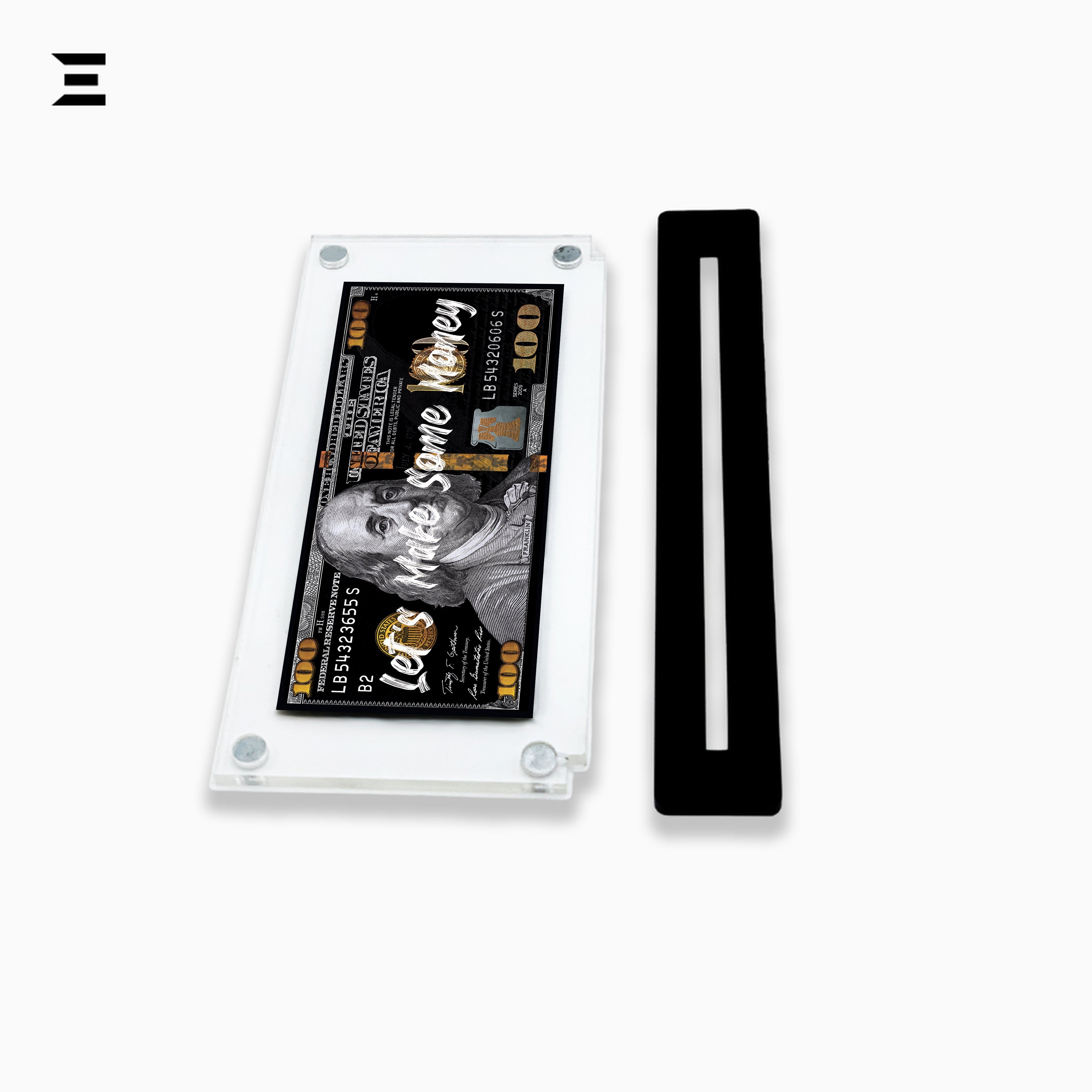 Premium Magnetic Acrylic Frame with Black Base – Benjamin Franklin “Let’s Make Some Money” IBRELIA