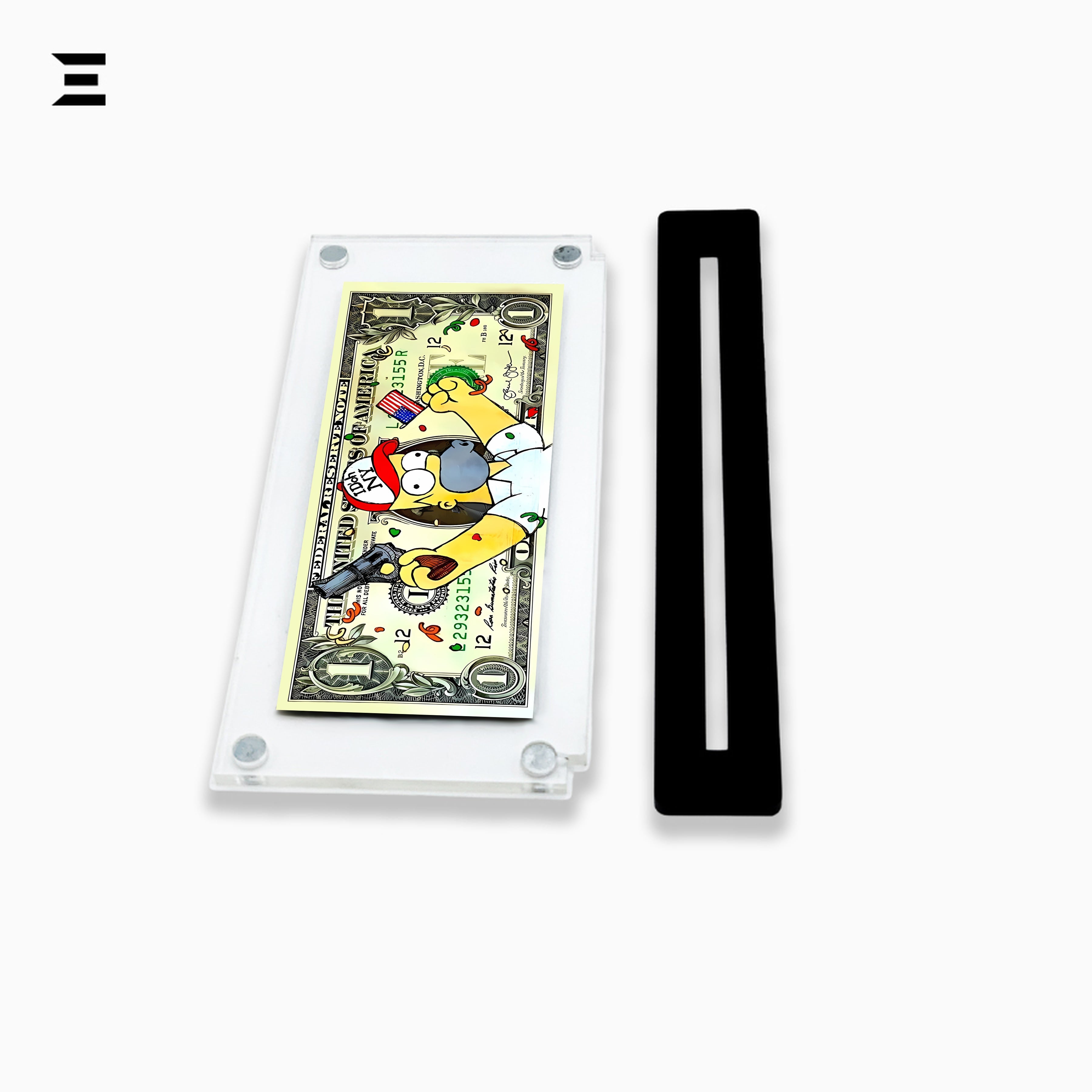 Premium Magnetic Acrylic Frame with Black Base – Homer Simpson $1 Pop Art Dollar IBRELIA