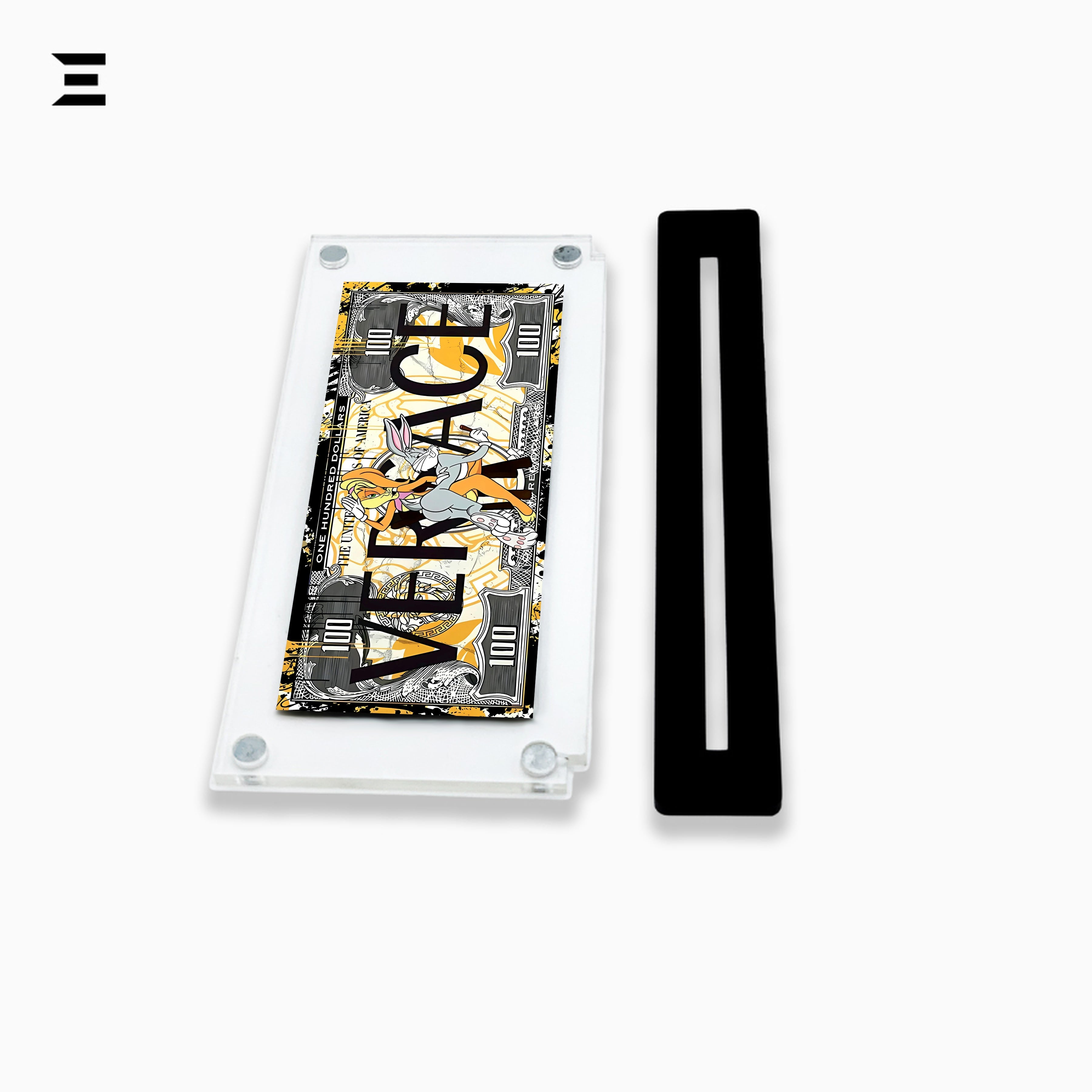 Premium Magnetic Acrylic Frame with Black Base – Bugs Bunny & Lola Bunny Versace $100 Pop Art IBRELIA