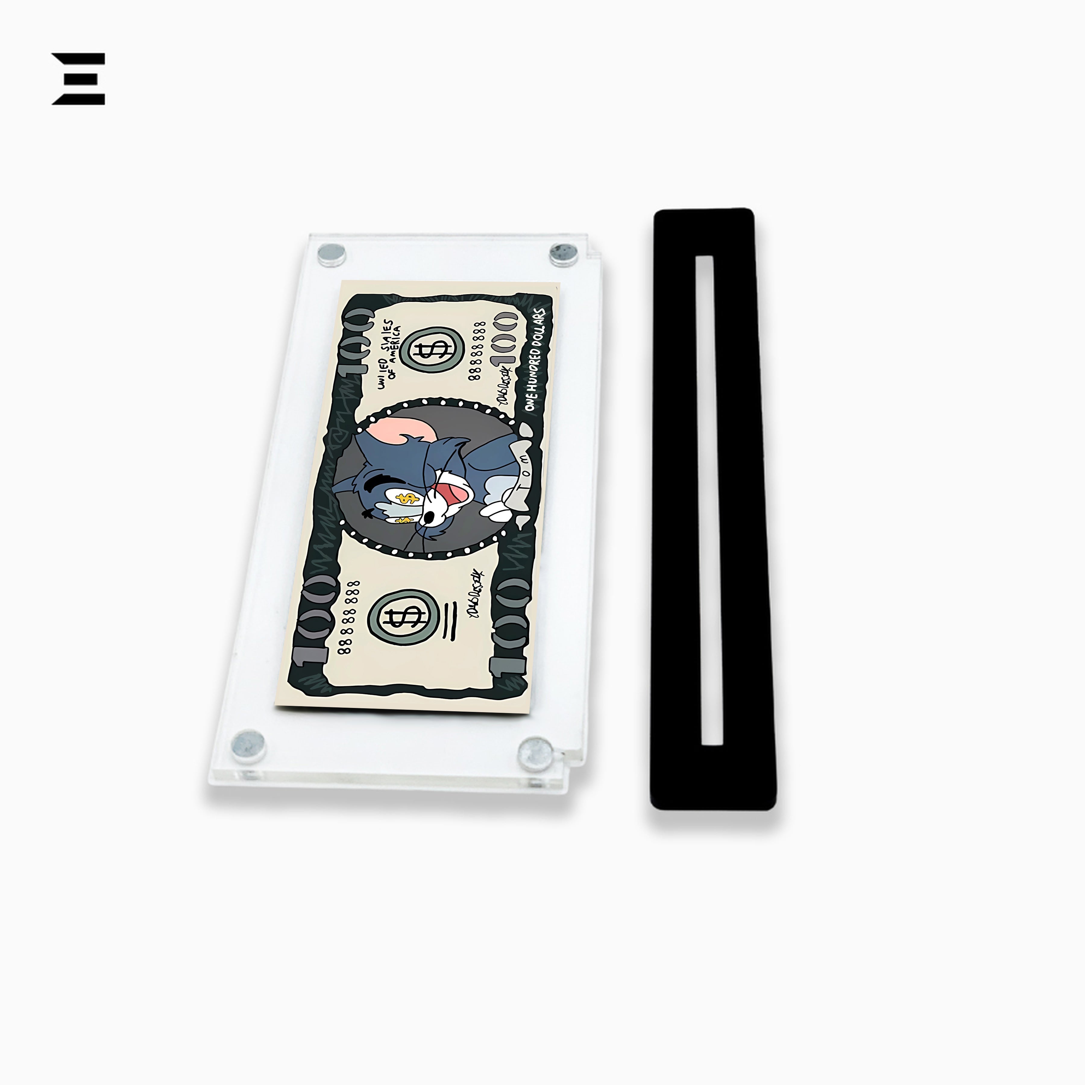 Premium Magnetic Acrylic Frame with Black Base – Tom & Jerry $100 Bill Edition IBRELIA