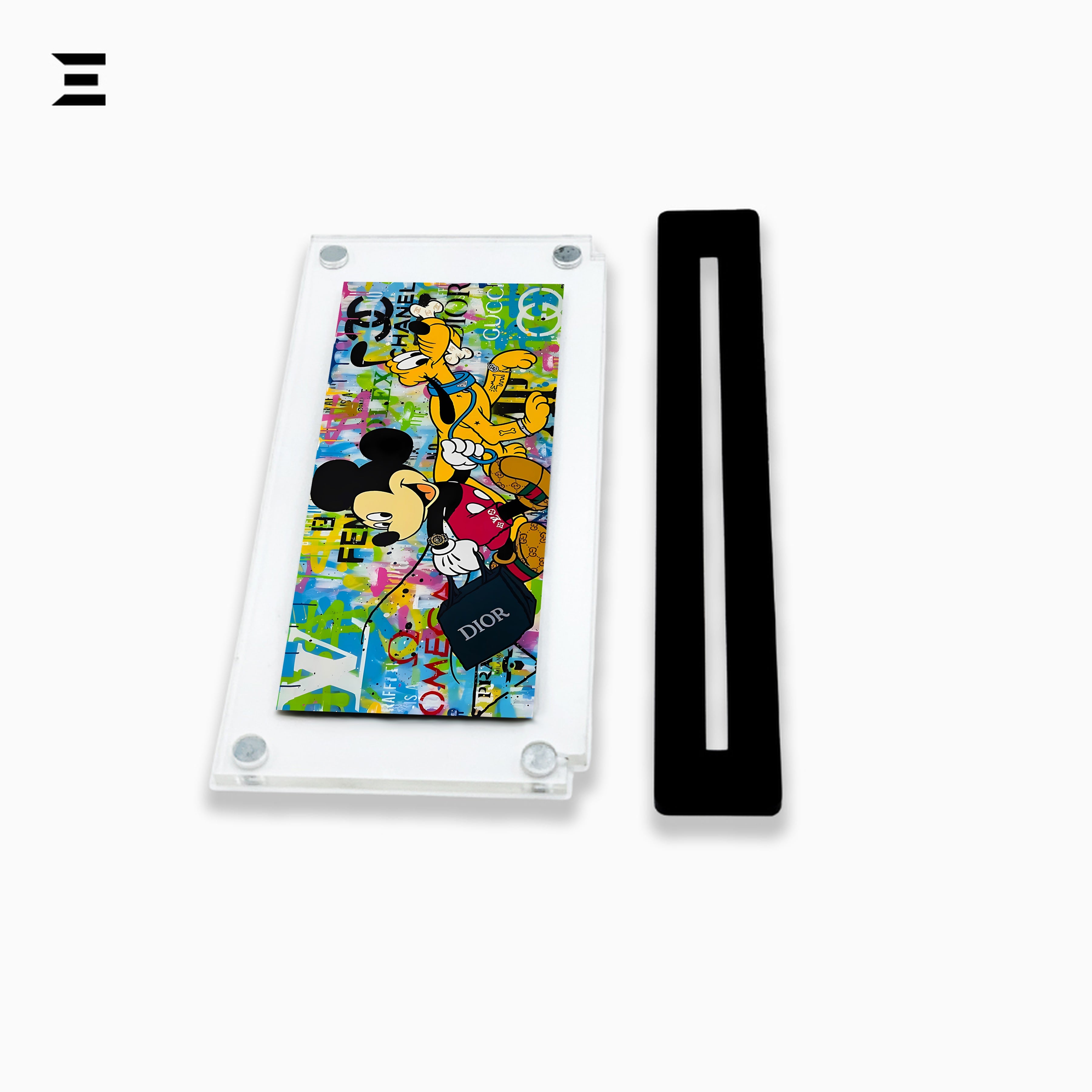 Premium Magnetic Acrylic Frame with Black Base – Mickey Mouse & Pluto Luxury Pop Art IBRELIA