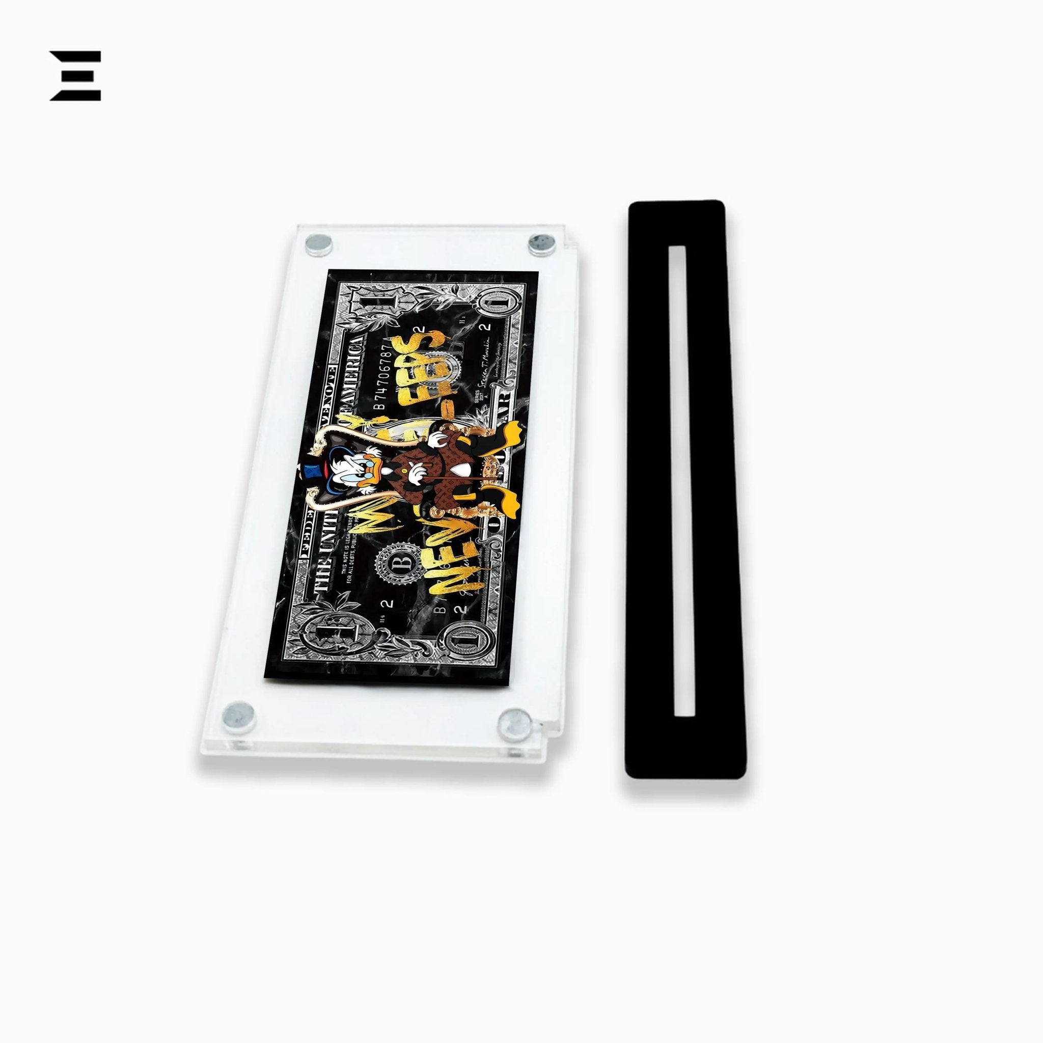 Premium Magnetic Acrylic Frame with Black Base – Scrooge McDuck "Money Never Sleeps" Pop Art - IBRELIA