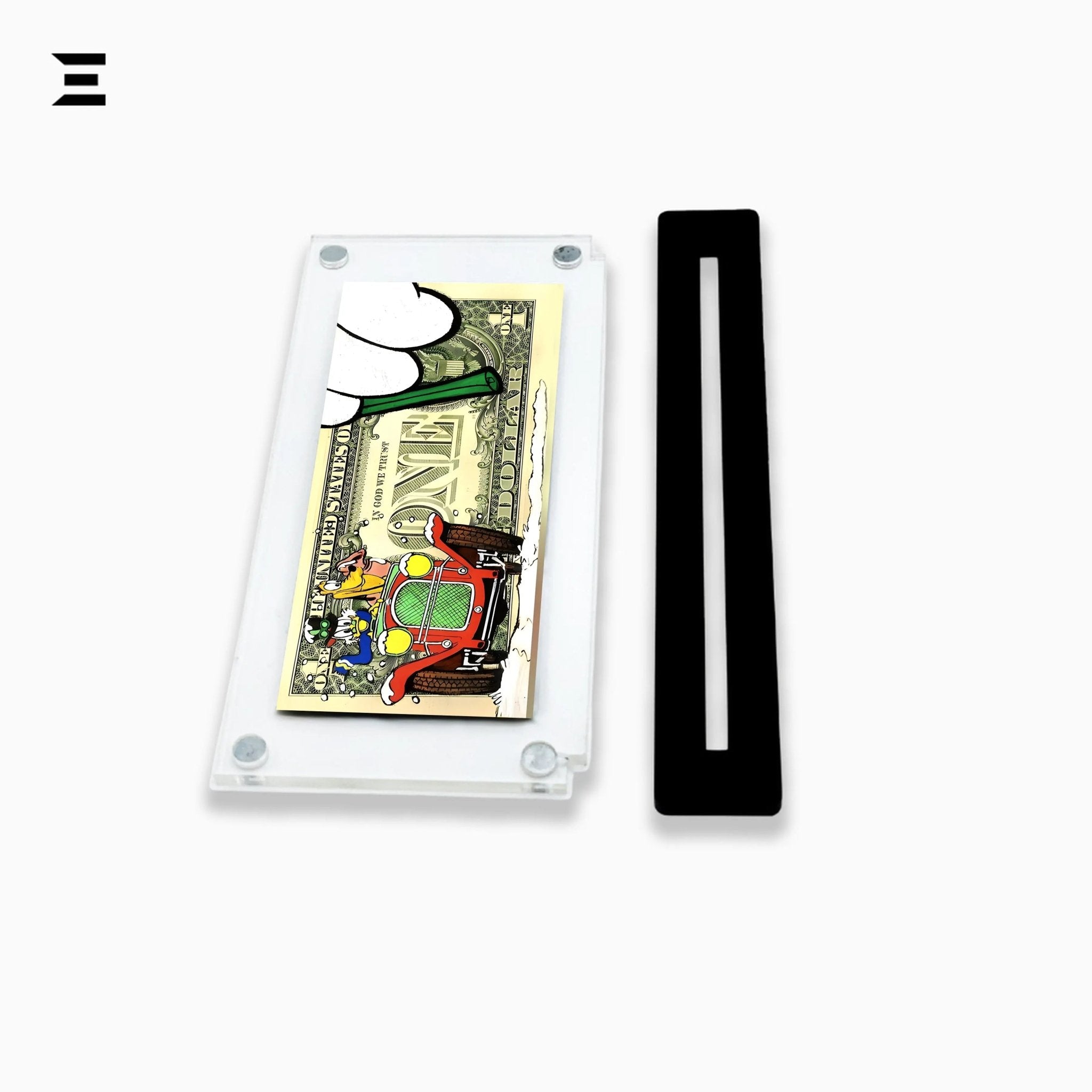 Premium Magnetic Acrylic Frame with Black Base – Goofy & Pluto Driving Vintage Car $1 Pop Art - IBRELIA