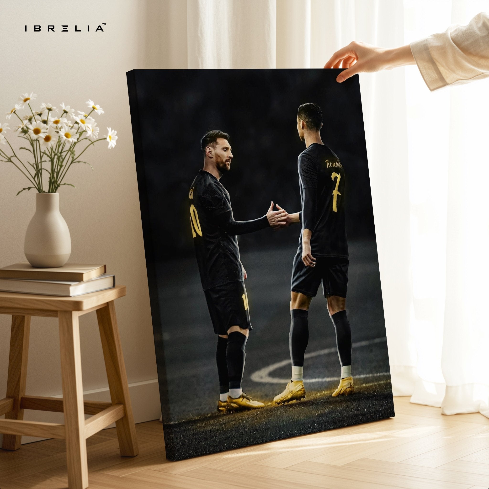 Messi × Ronaldo Handshake Wall Frame | 4K Ultra Wrap Frame Wall Art in Pakistan | IBRELIA™ - IBRELIA