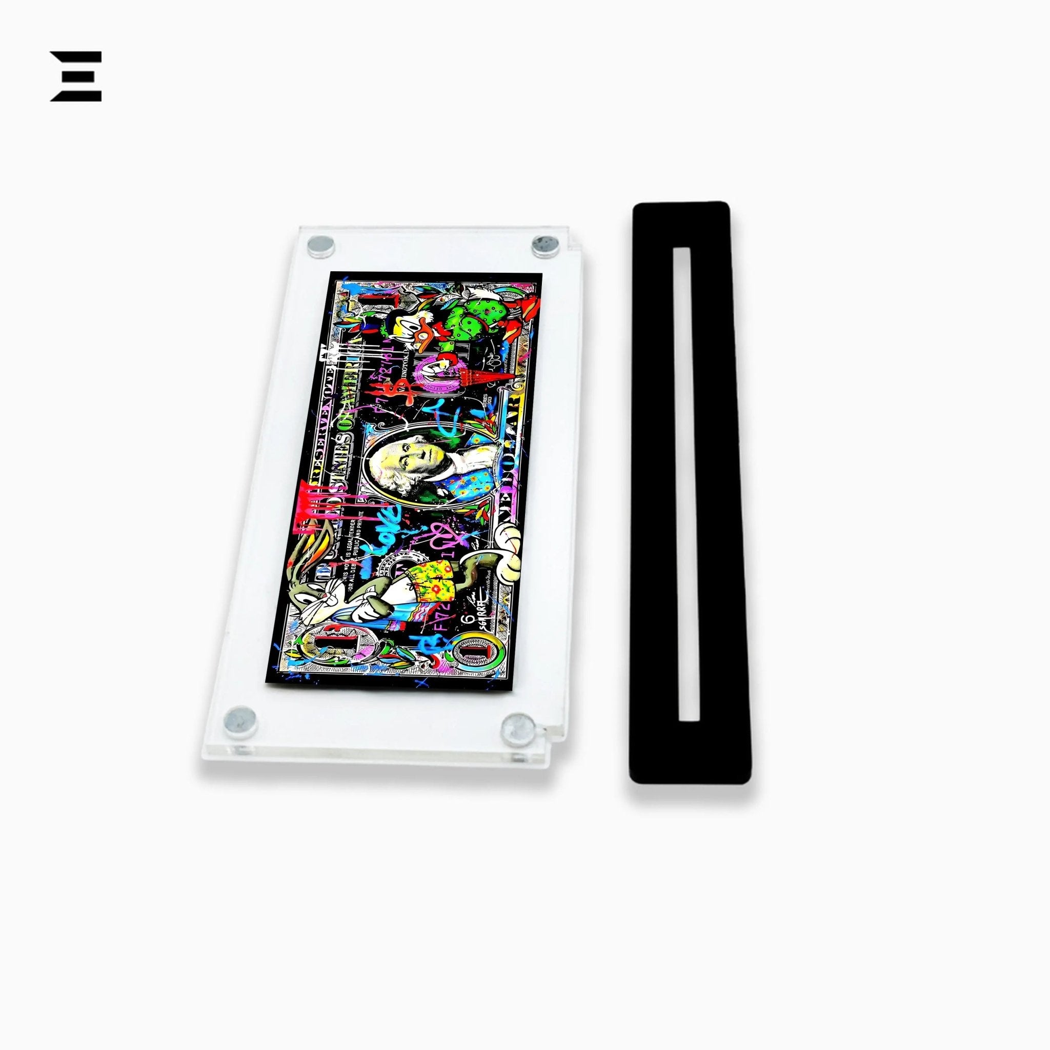 Premium Magnetic Acrylic Frame with Black Base – Bugs Bunny & Scrooge McDuck Graffiti Dollar Pop Art - IBRELIA