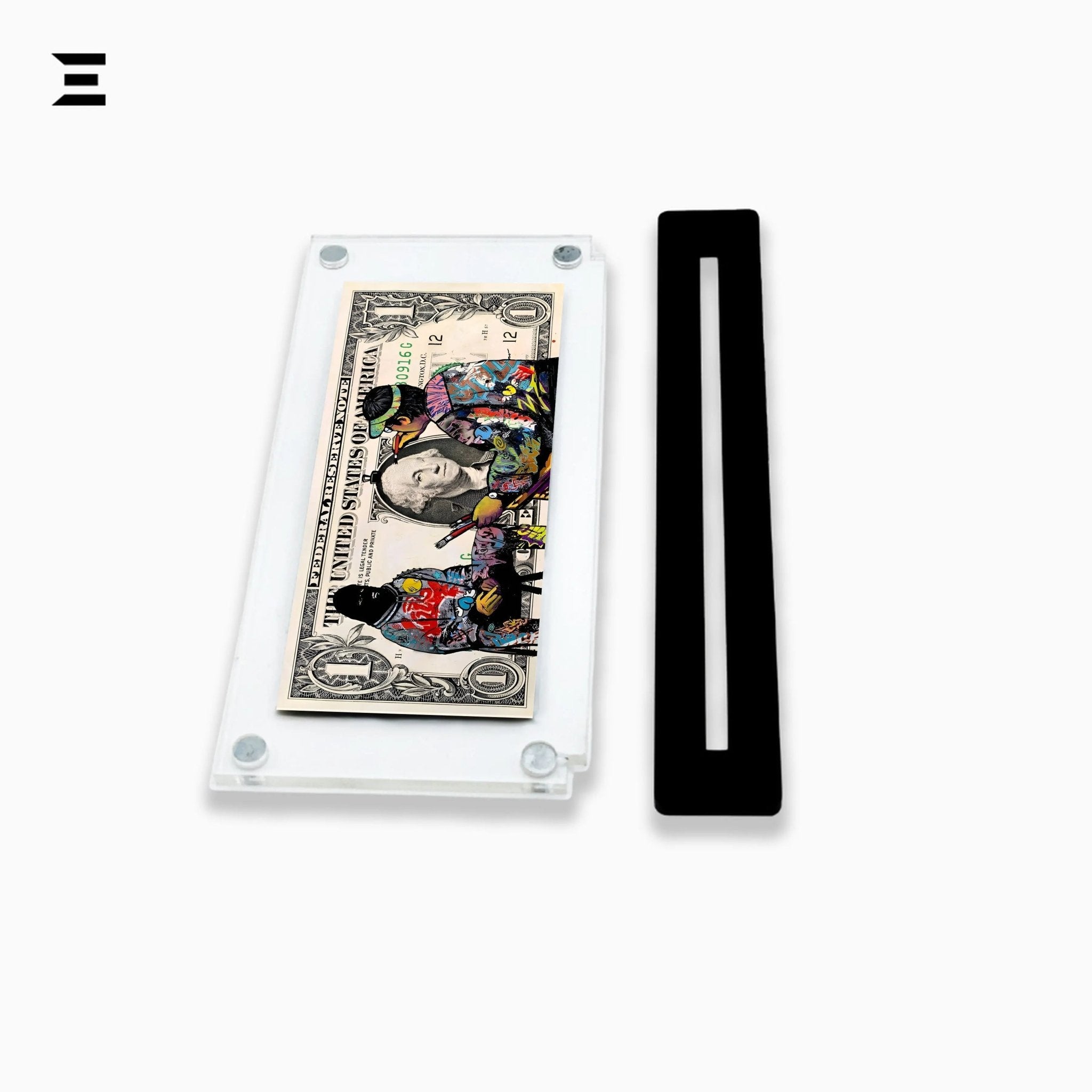 Premium Magnetic Acrylic Frame with Black Base – Graffiti Artist Painting George Washington Dollar Pop Art - IBRELIA