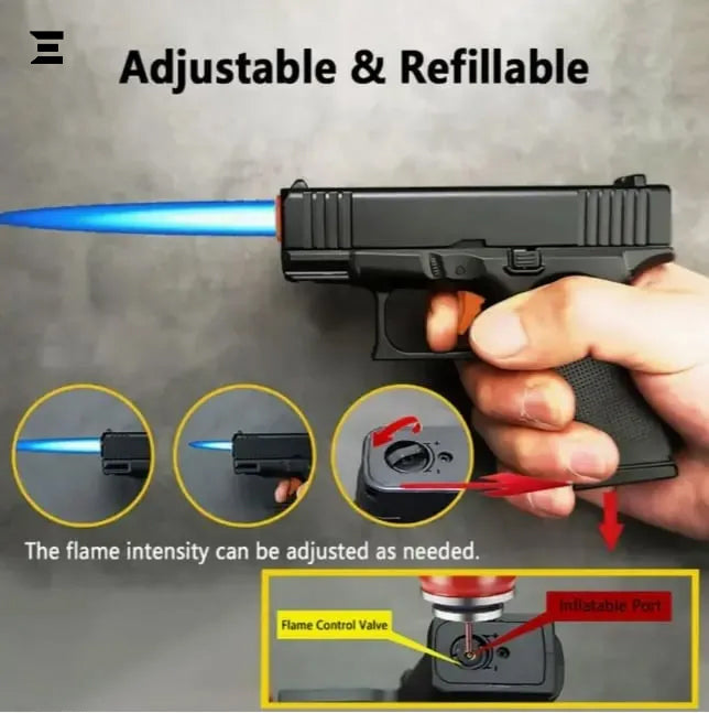 Glock Jet Flame Lighter with Detachable Muzzle – Windproof Refillable Butane Lighter IBRELIA