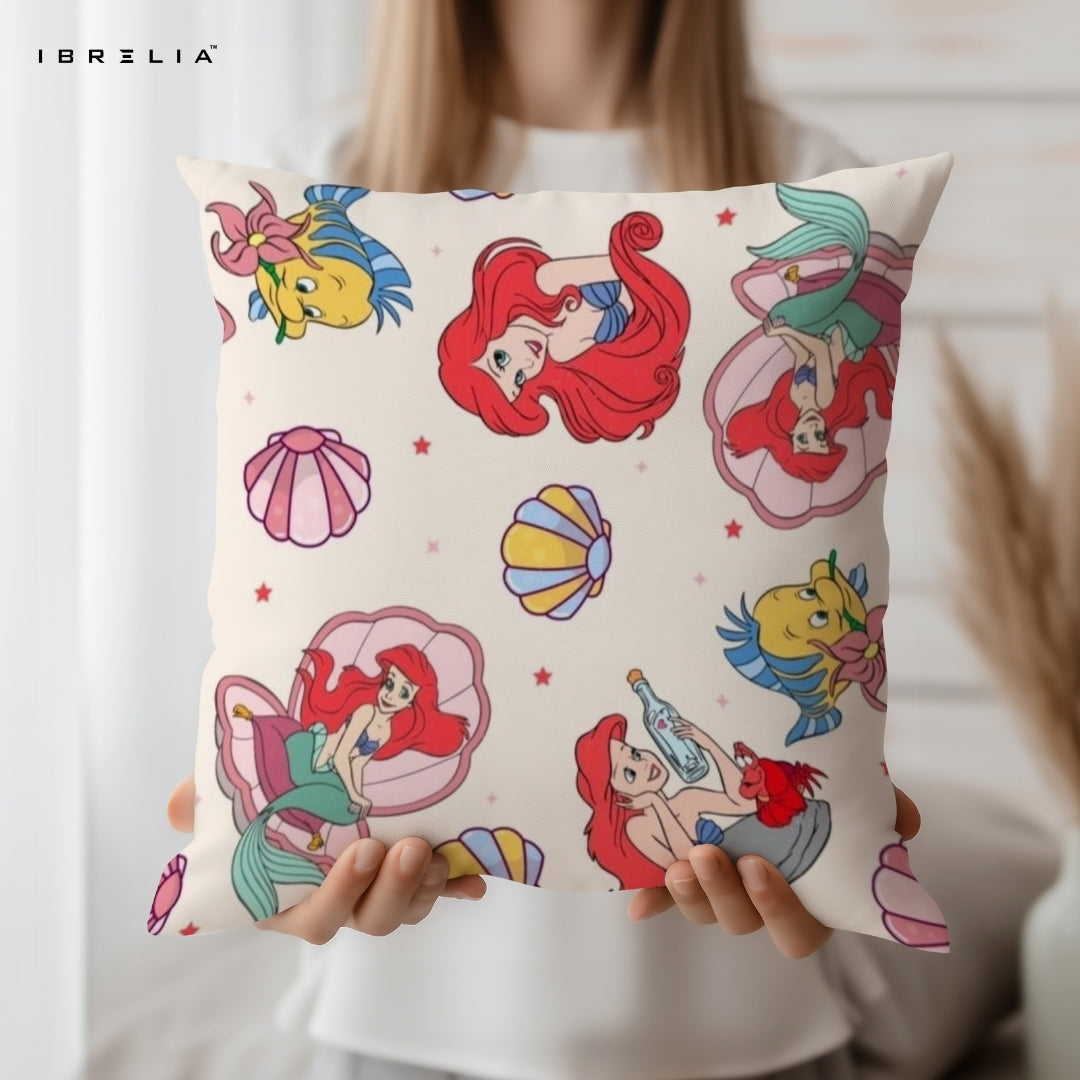 Little Mermaid Cushion – 15x15 Inch Princess Cartoon Pillow | Ariel Inspired Design | Double-Sided Print | Premium Fibre Filling | IBRELIA™ IBRELIA
