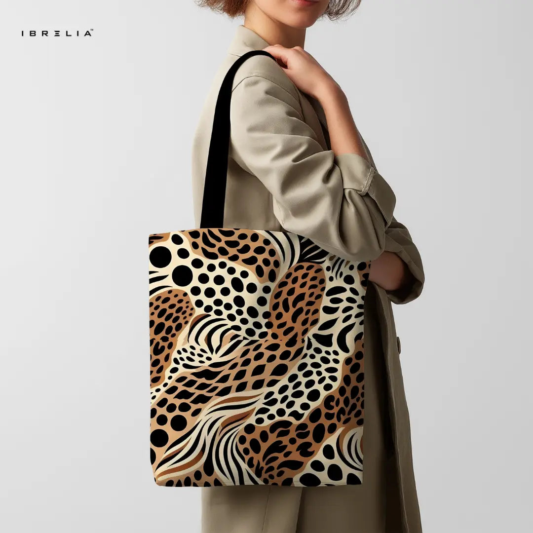 IBRELIA™ Abstract Leopard Print Tote Bag – Premium Brown & Black Designer Style Tote IBRELIA