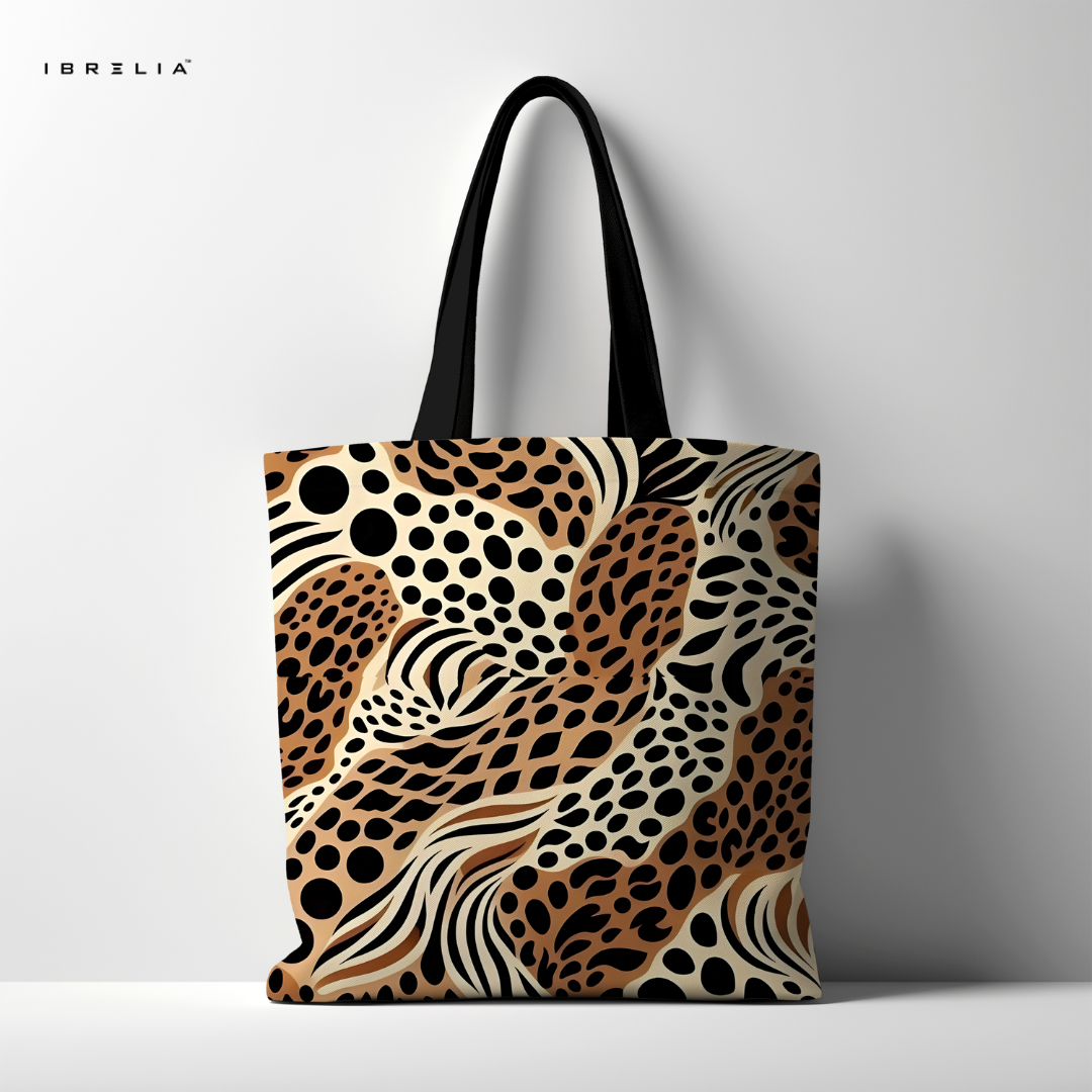 IBRELIA™ Abstract Leopard Print Tote Bag – Premium Brown & Black Designer Style Tote IBRELIA