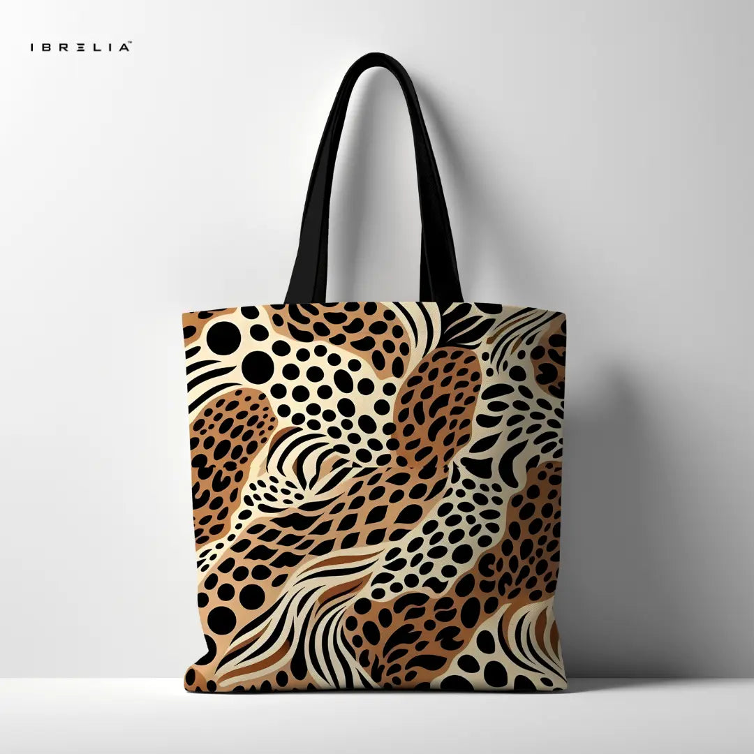 IBRELIA™ Abstract Leopard Print Tote Bag – Premium Brown & Black Designer Style Tote IBRELIA