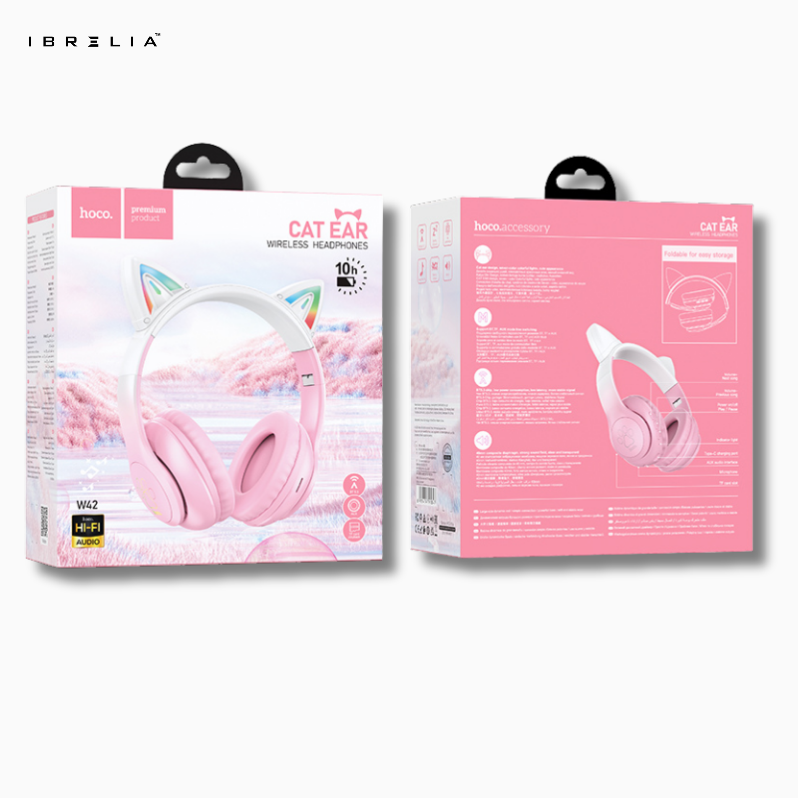 HOCO W42 Cat Ear Wireless Bluetooth Headphones – LED Light Ears, 12H Playtime | IBRELIA™