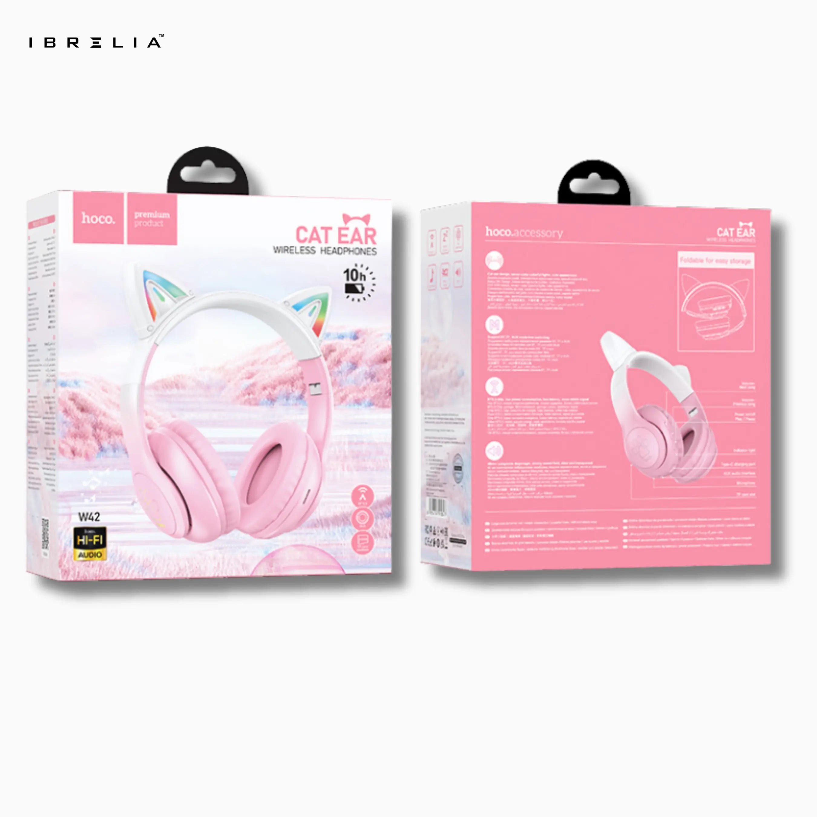 HOCO W42 Cat Ear Wireless Bluetooth Headphones – LED Light Ears, 12H Playtime | IBRELIA™ IBRELIA