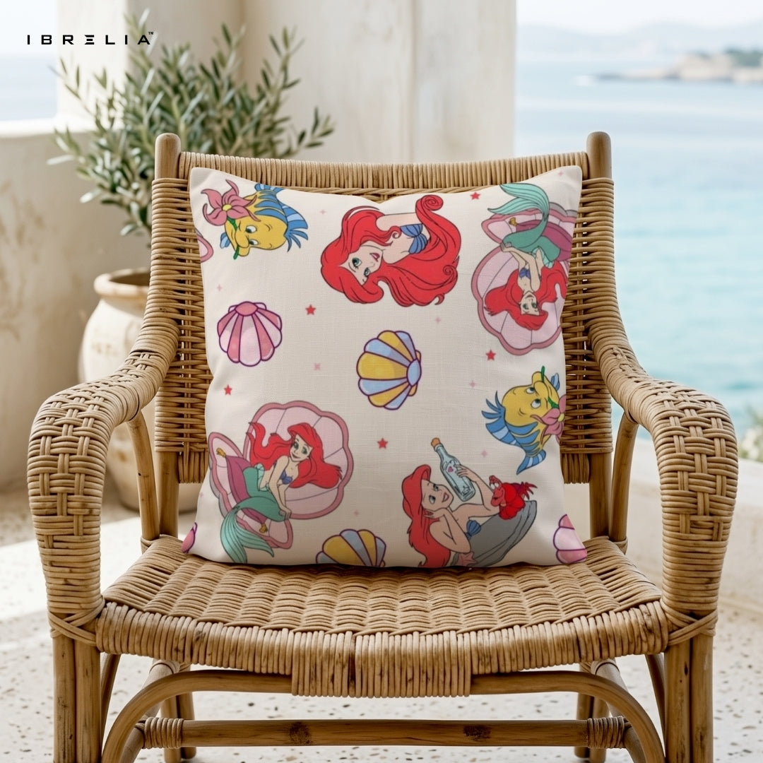 Little Mermaid Cushion – 15x15 Inch Princess Cartoon Pillow | Ariel Inspired Design | Double-Sided Print | Premium Fibre Filling | IBRELIA™ IBRELIA