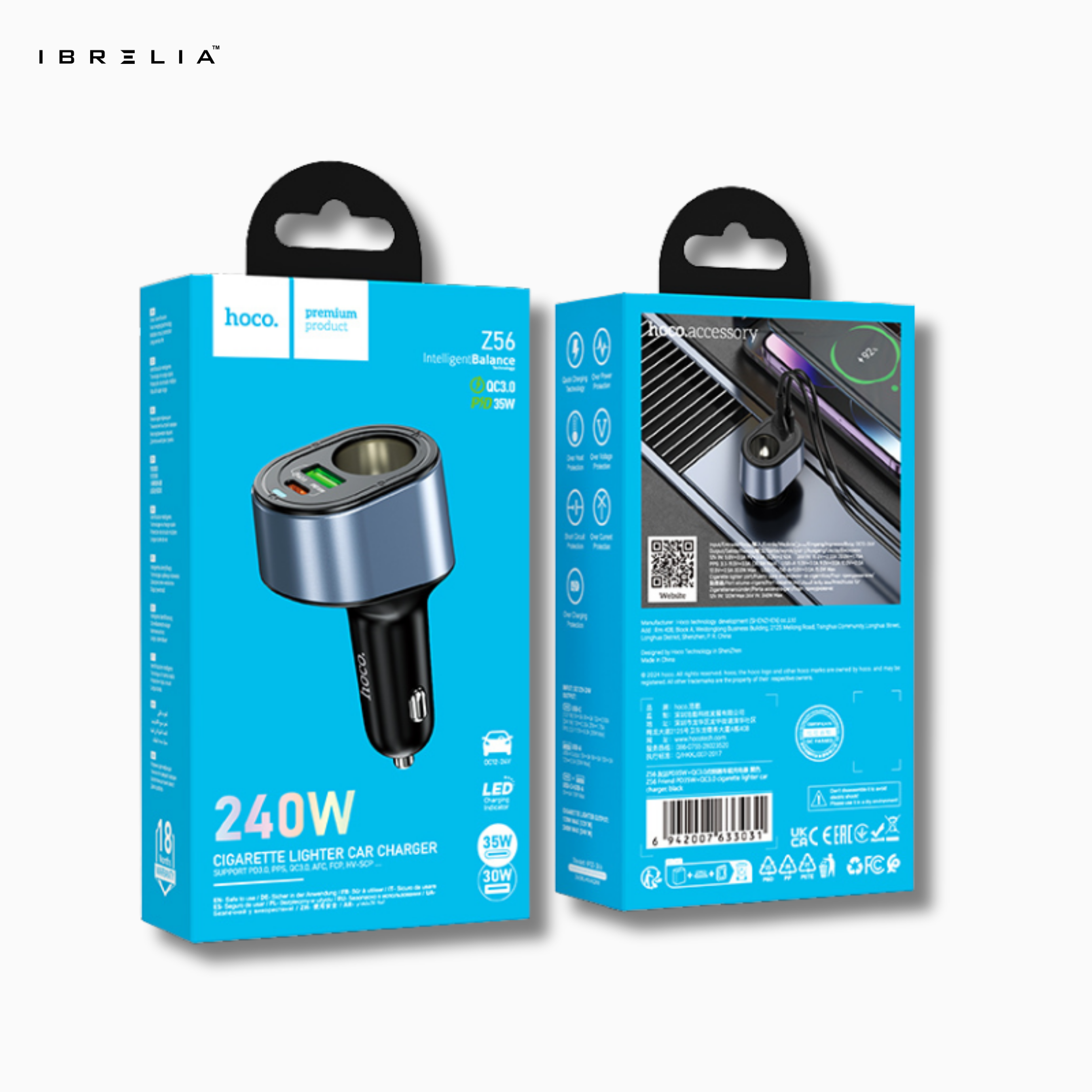 HOCO Z56 Friend 240W PD35W + QC3.0 Cigarette Lighter Car Charger | IBRELIA™