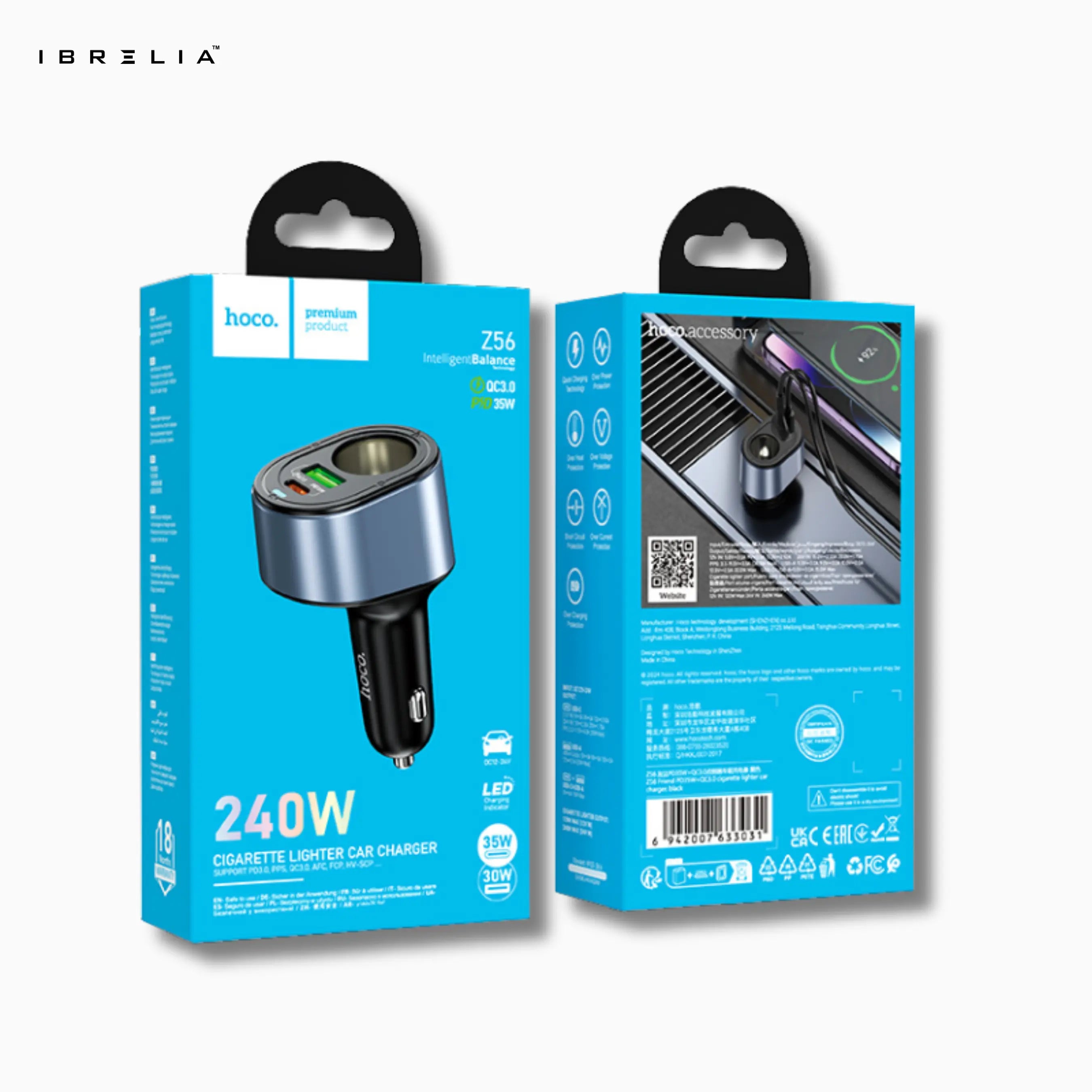 HOCO Z56 Friend 240W PD35W + QC3.0 Cigarette Lighter Car Charger | IBRELIA™ IBRELIA