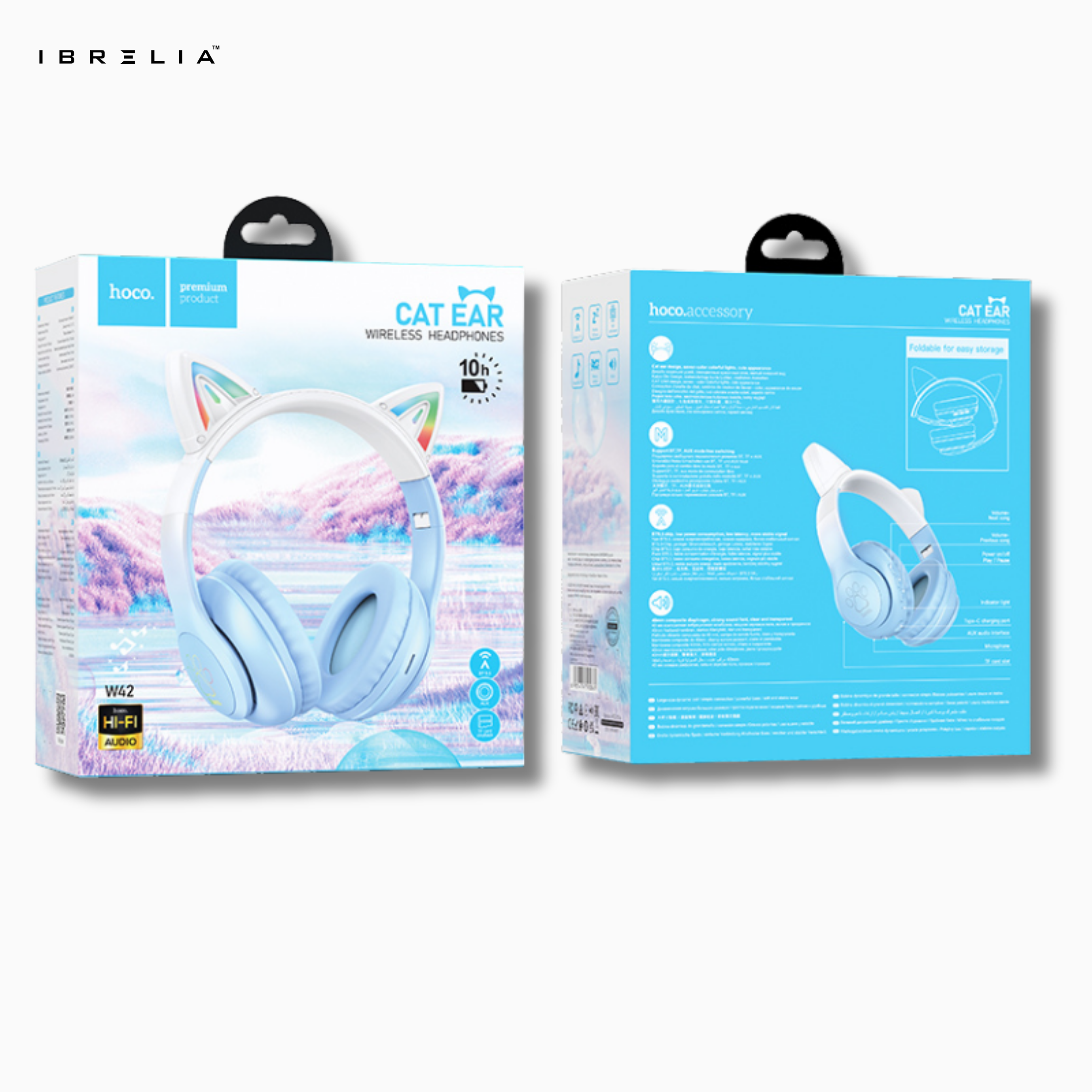 HOCO W42 Cat Ear Wireless Bluetooth Headphones – LED Light Ears, 12H Playtime | IBRELIA™ IBRELIA