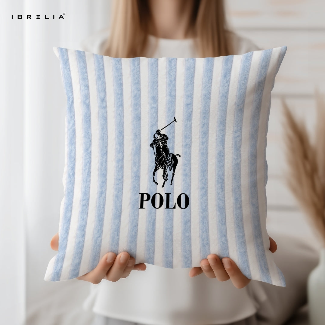 Blue Stripe Equestrian Cushion 15x15 Inch | Minimal Horse Rider Pillow | IBRELIA™ IBRELIA