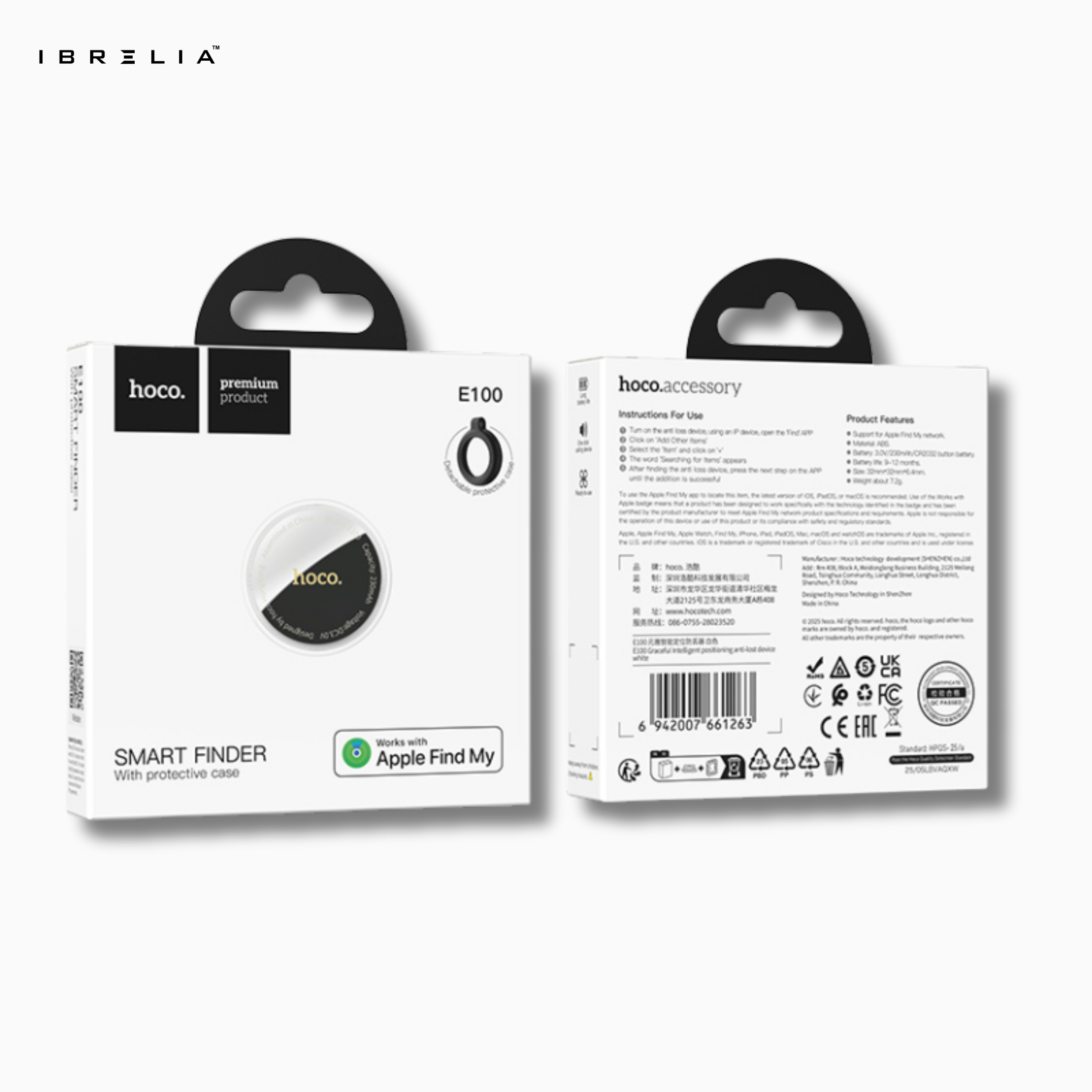 HOCO E100 Smart Finder – Works with Apple Find My | Anti-Lost Tracker with Protective Case | IBRELIA™ IBRELIA