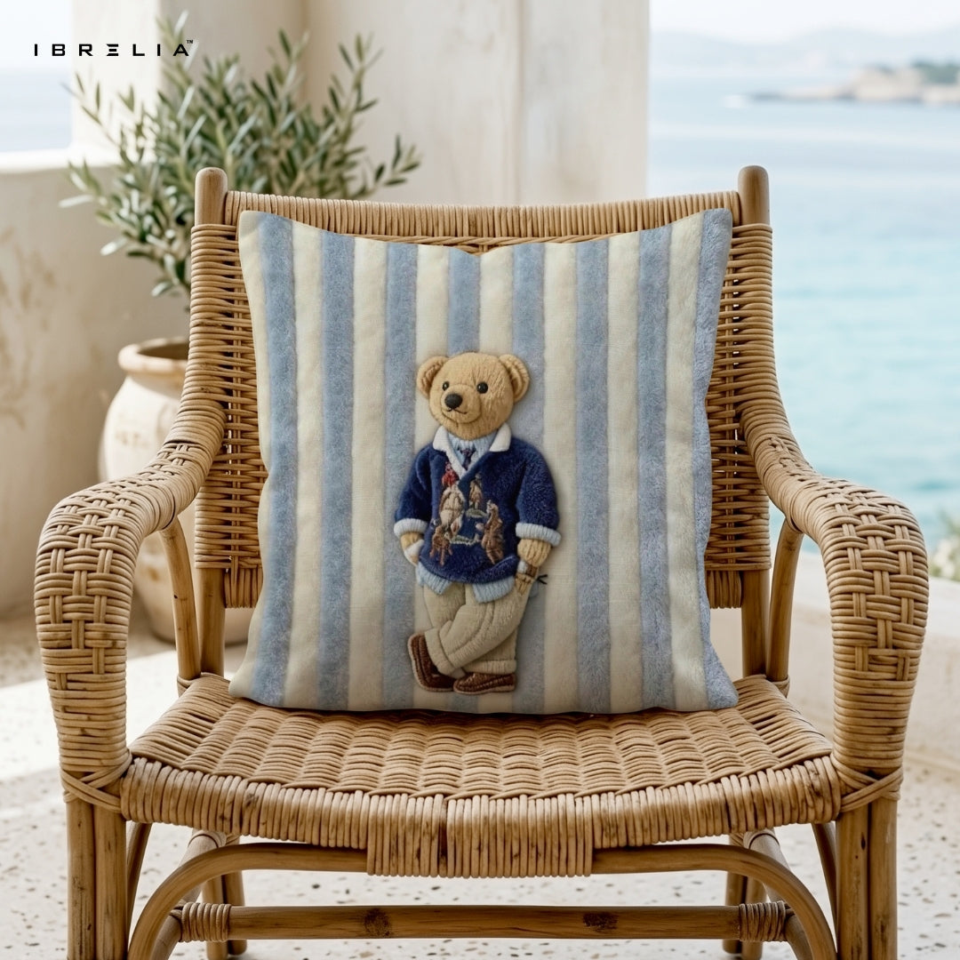 Cute Teddy Bear Cushion – 15x15 Inch Decorative Pillow | Kids Room Cushion | Double-Sided Print | Premium Fibre Filling | IBRELIA™ IBRELIA