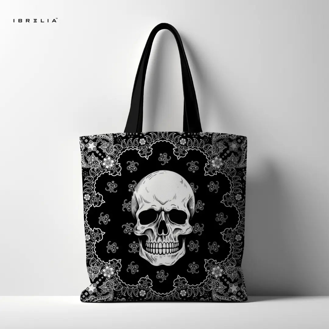 IBRELIA™ Skull Bandana Premium Jute Tote Bag with Velvet Handles, Satin Lining & Inner Zip Pocket IBRELIA