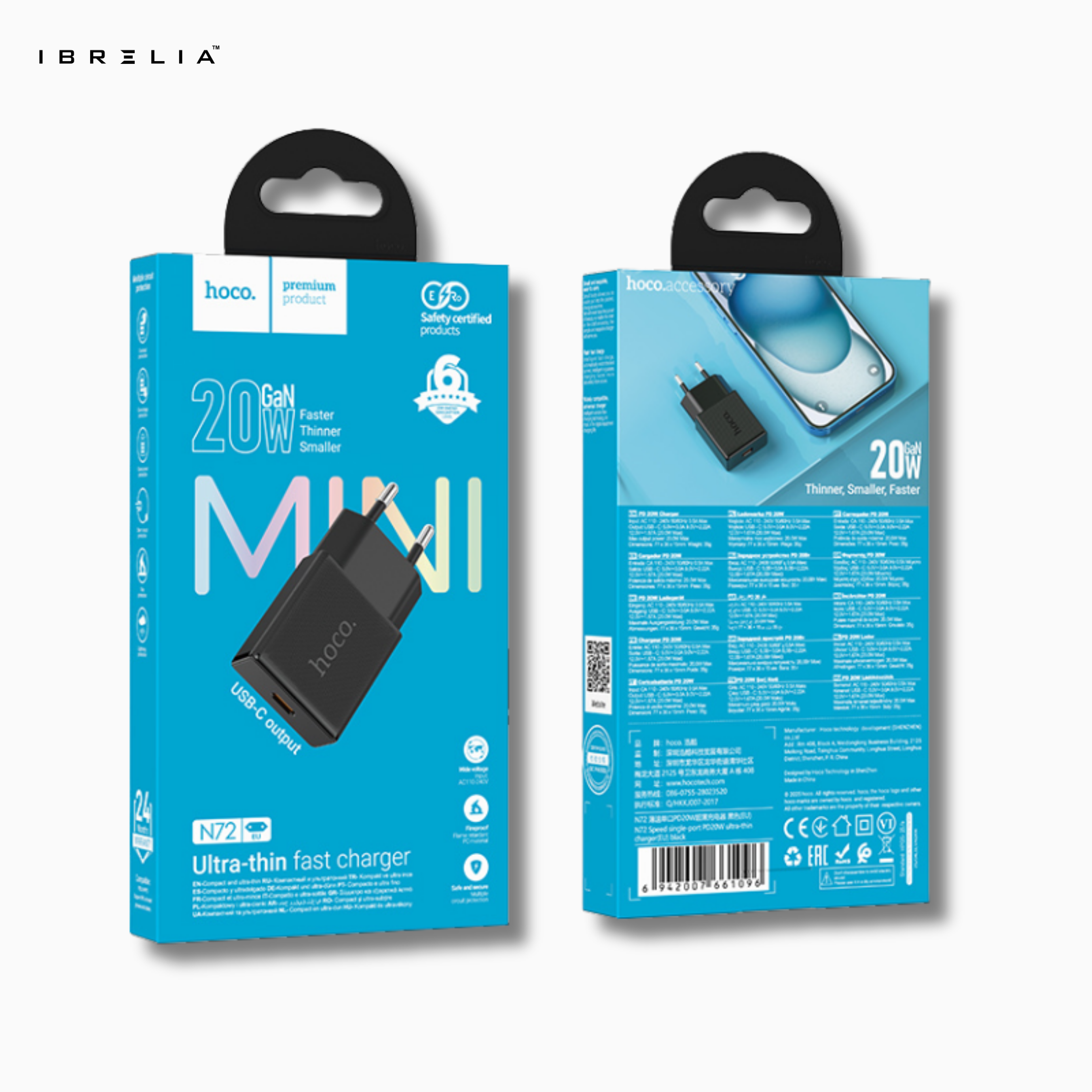 HOCO N72 Ultra-Thin GaN 20W Fast Charger (USB-C PD) | IBRELIA™