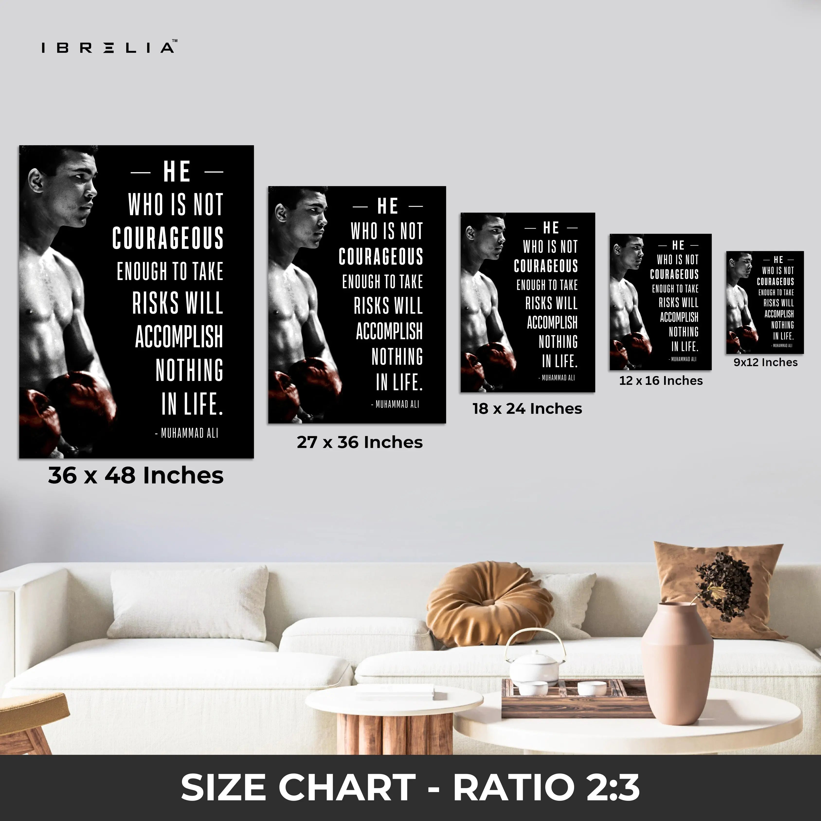 Muhammad Ali Courage Quote – 4K Ultra Wrap Frame Wall Art in Pakistan | IBRELIA™ IBRELIA