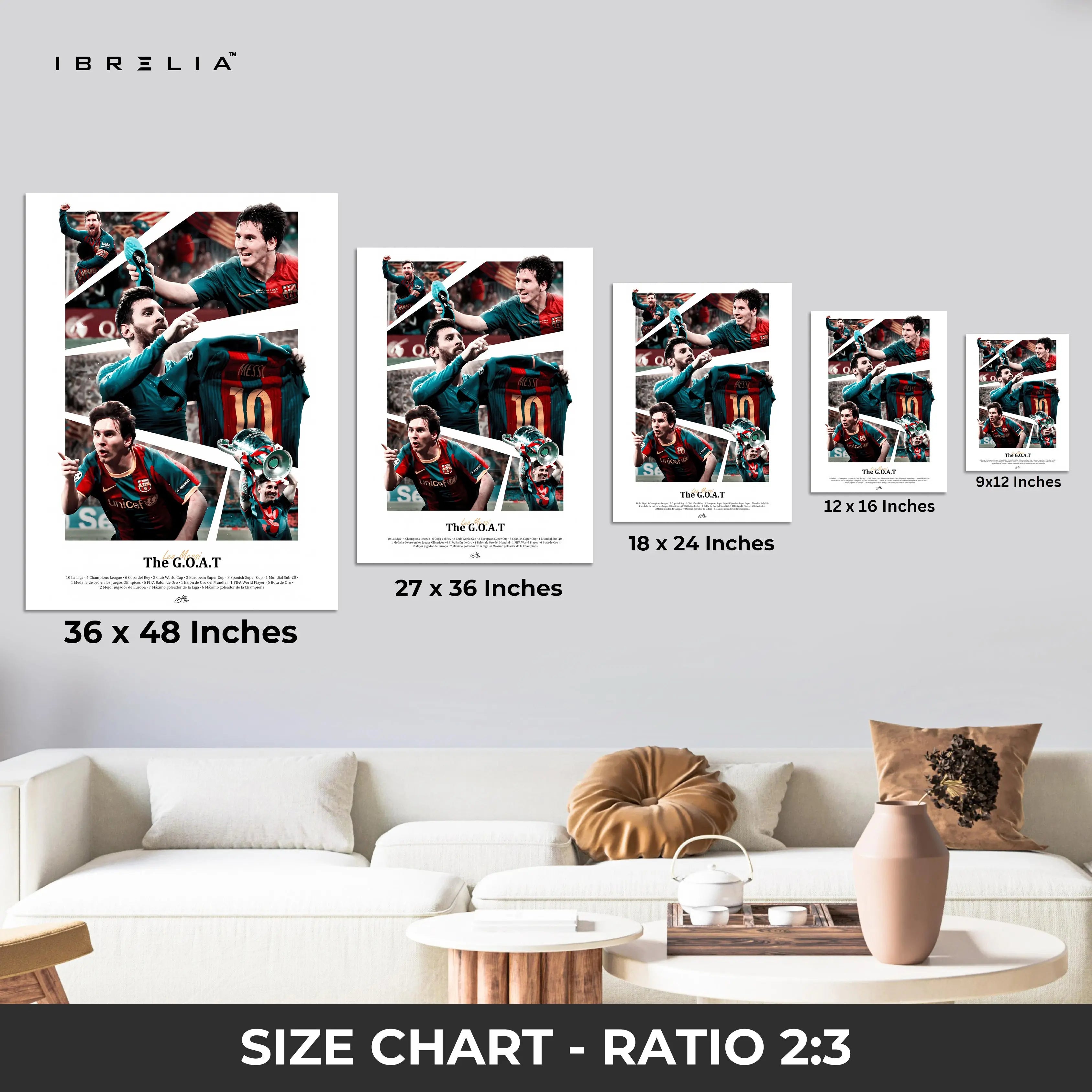 Lionel Messi “The G.O.A.T” – Barcelona Legacy Wall Frame | 4K Ultra Wrap Frame Wall Art in Pakistan | IBRELIA™ IBRELIA