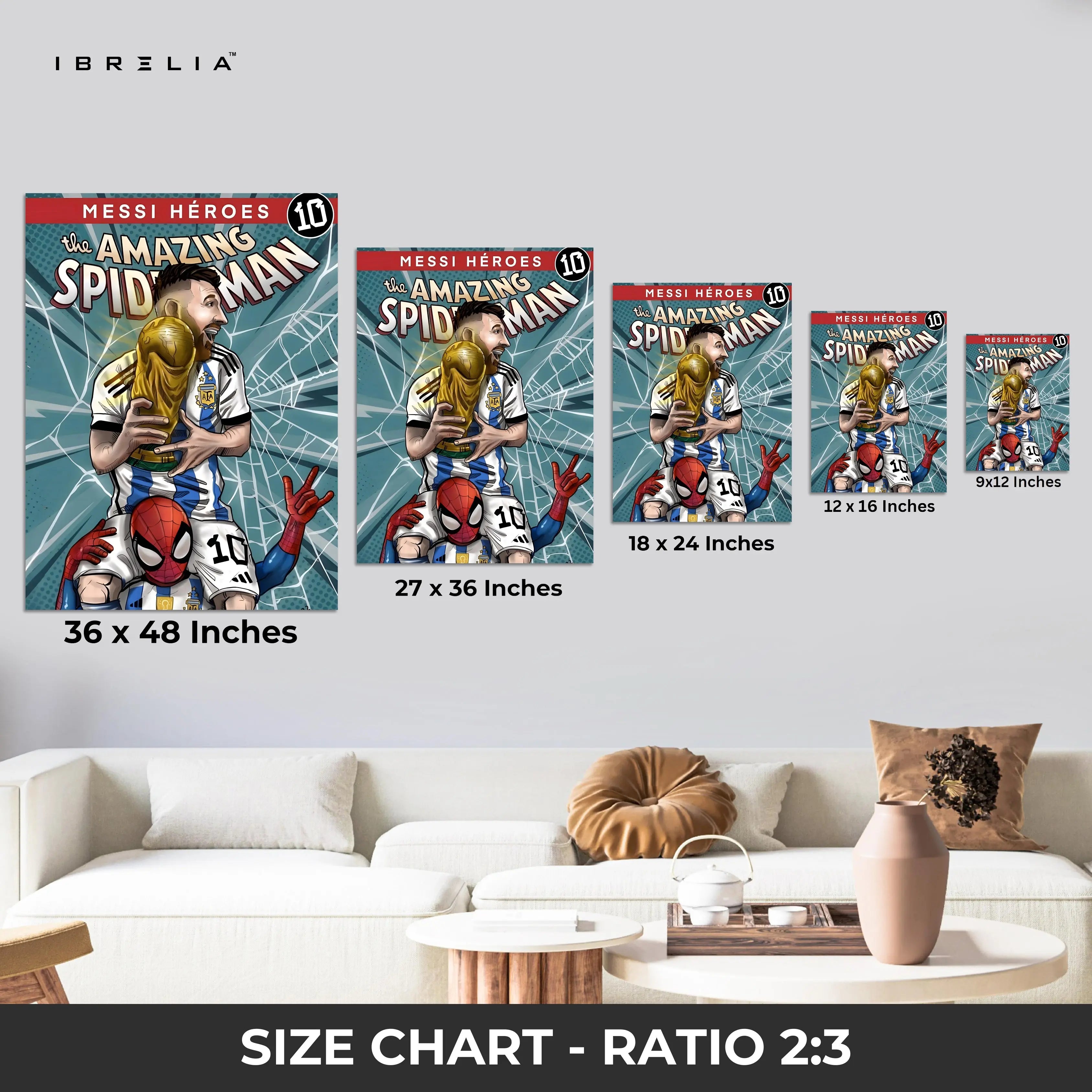 Messi × Spiderman Heroes Wall Frame | 4K Ultra Wrap Frame Wall Art in Pakistan | IBRELIA™ IBRELIA