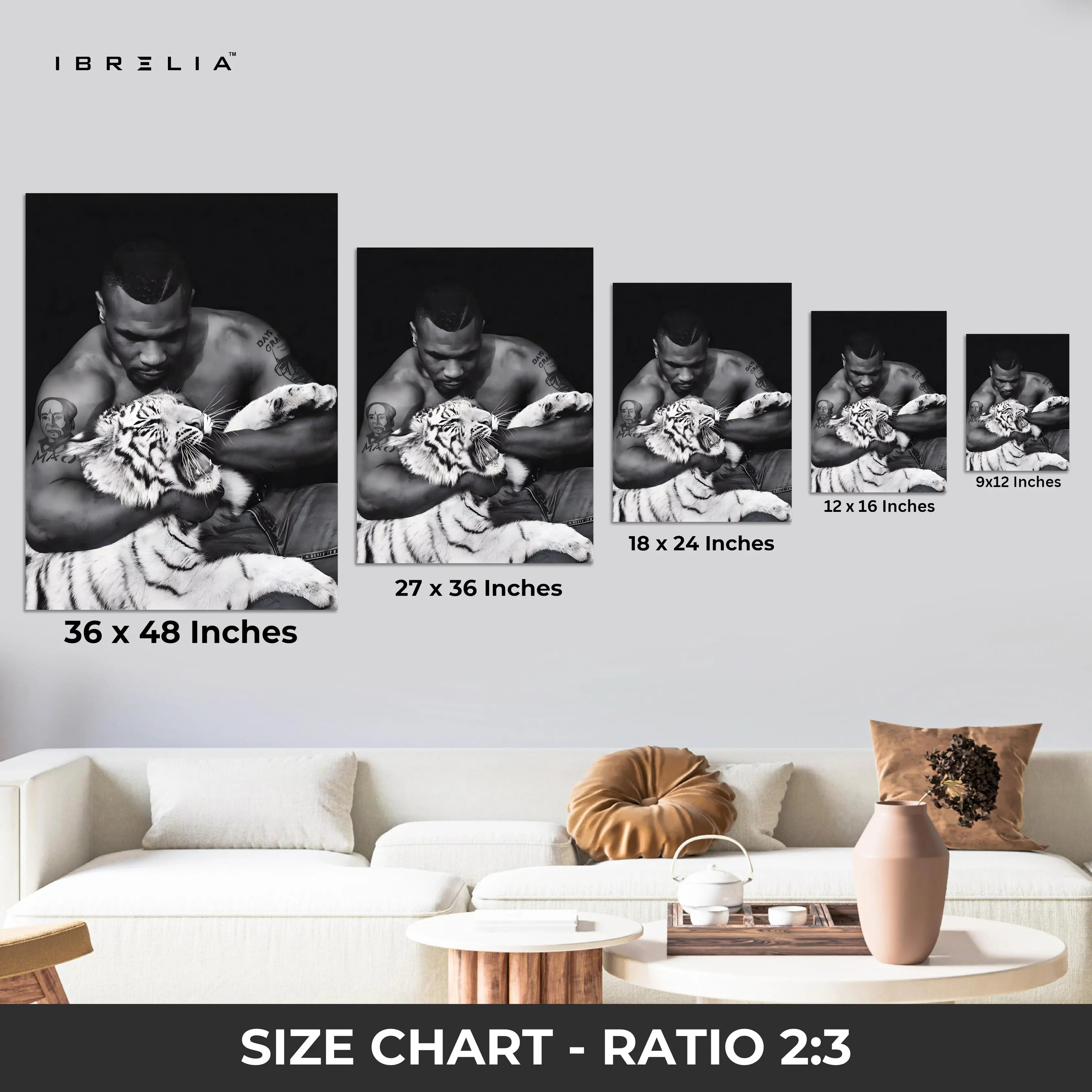 Mike Tyson & White Tiger Wall Art – Power Meets Majesty | IBRELIA™ IBRELIA