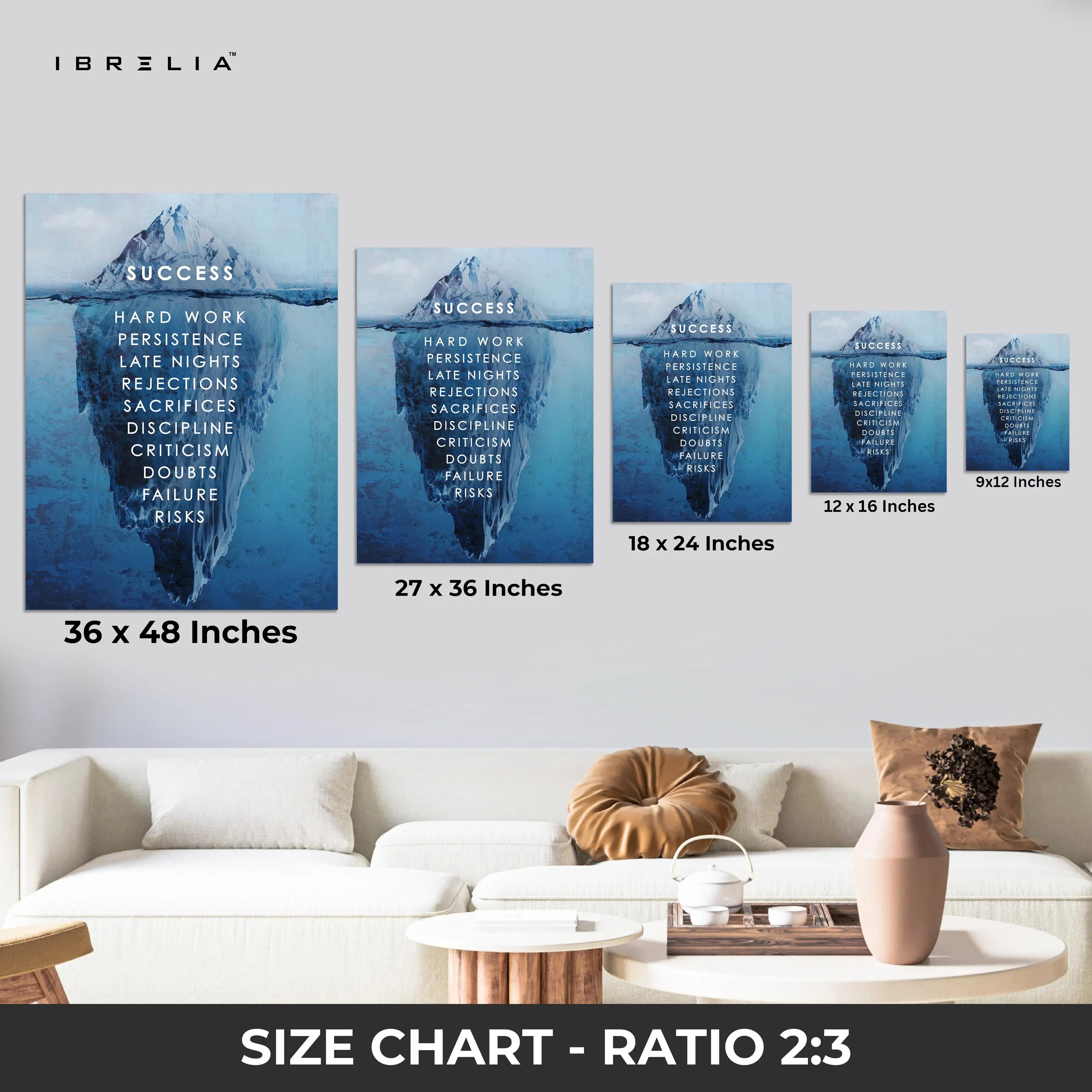 “Success Iceberg” Motivational Wall Art – Hard Work Beneath the Surface | IBRELIA™ IBRELIA