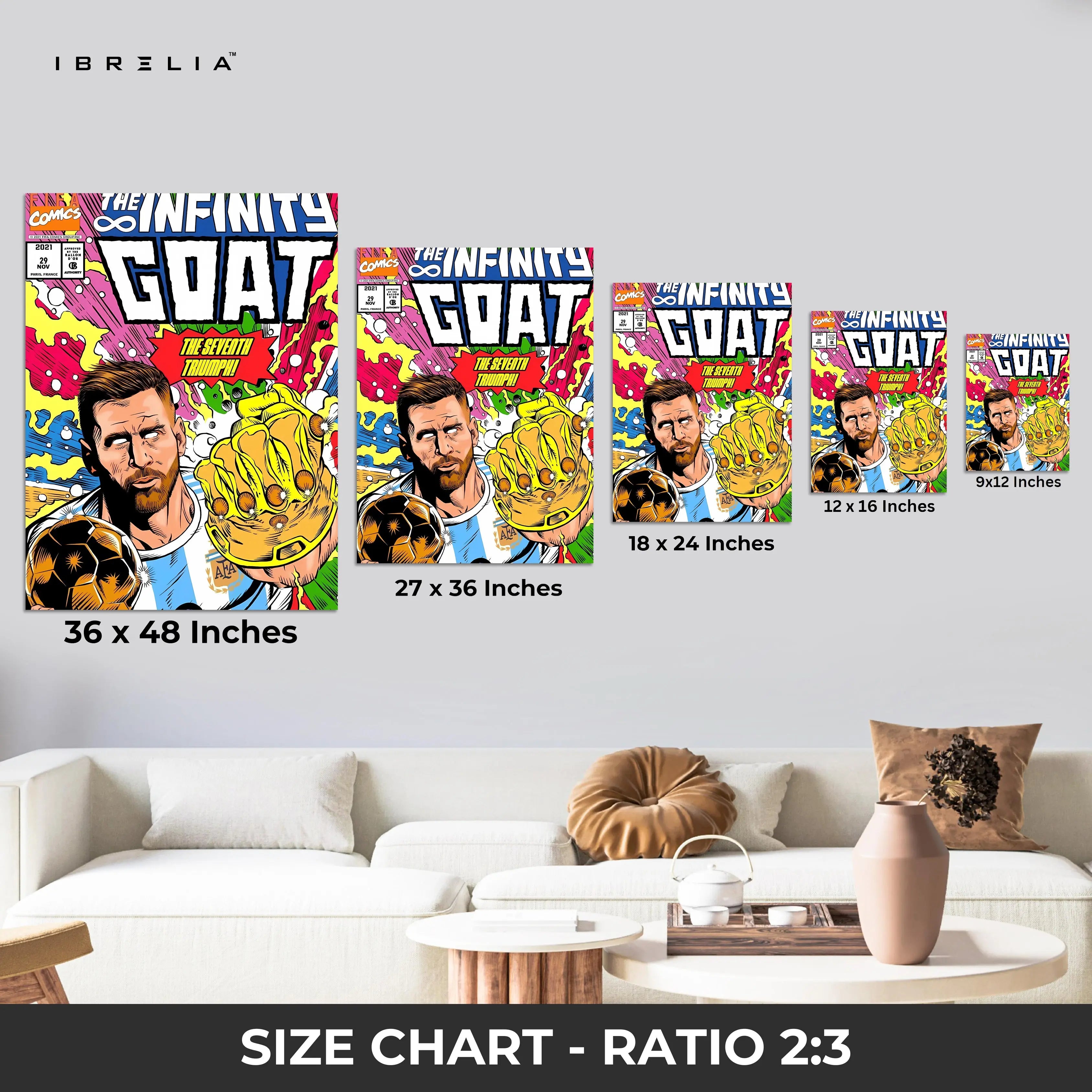 Messi “The Infinite GOAT” Comic Wall Frame | 4K Ultra Wrap Frame Wall Art in Pakistan | IBRELIA™ IBRELIA