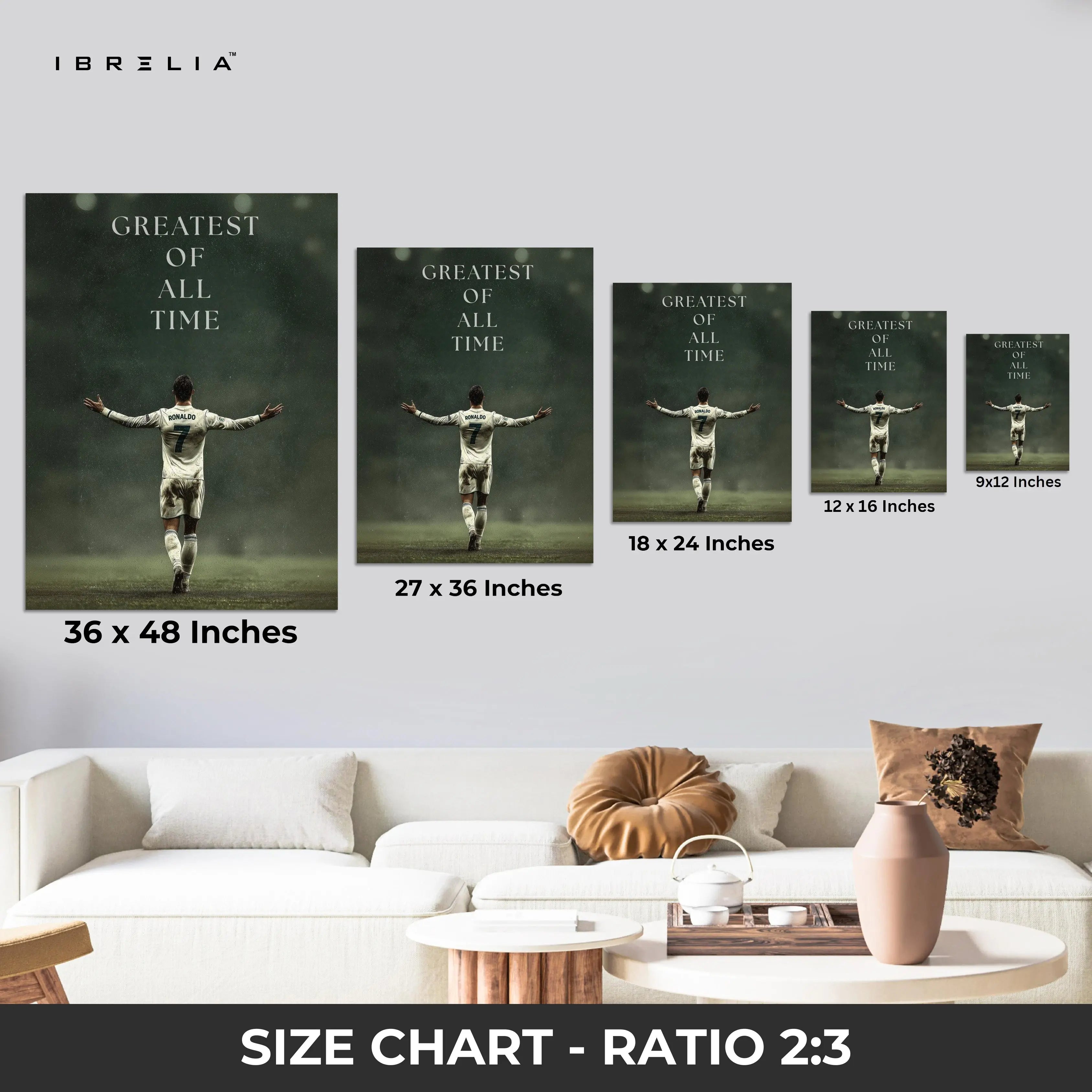 Cristiano Ronaldo “Greatest of All Time” Wall Frame | 4K Ultra Wrap Frame Wall Art in Pakistan | IBRELIA™ IBRELIA