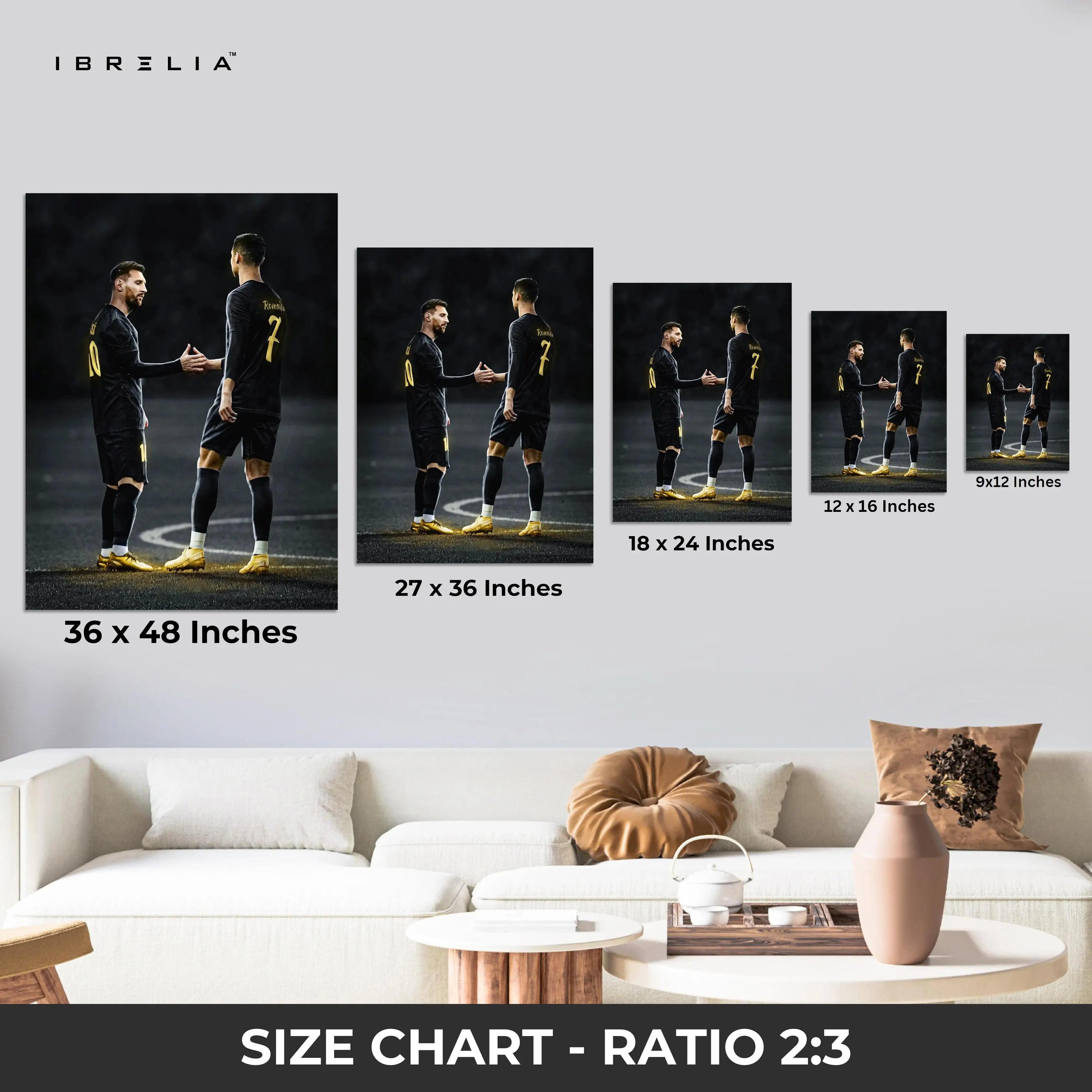 Messi × Ronaldo Handshake Wall Frame | 4K Ultra Wrap Frame Wall Art in Pakistan | IBRELIA™ IBRELIA