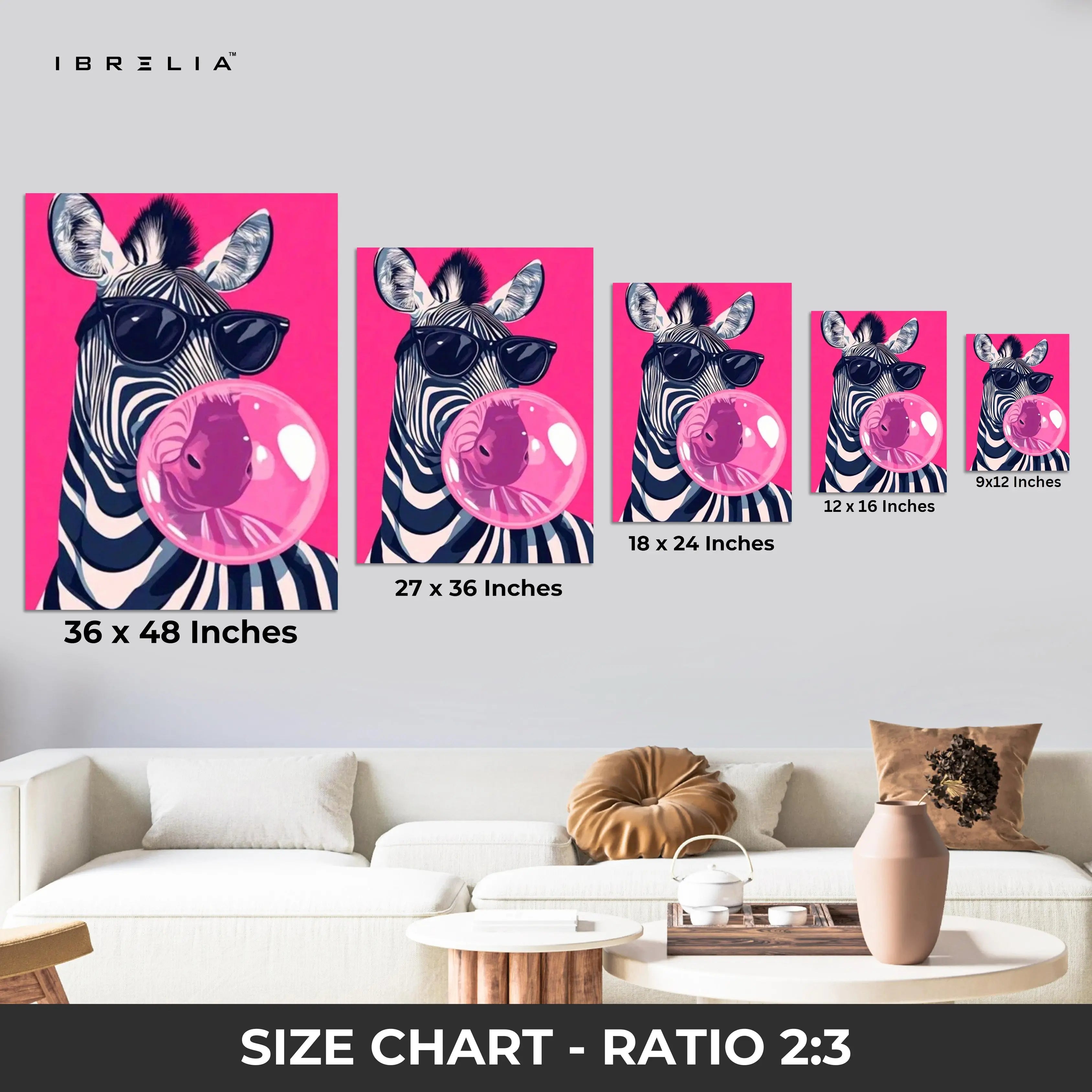 Bubblegum Zebra Wall Frame | 4K Ultra Wrap Frame Wall Art in Pakistan | IBRELIA™ IBRELIA