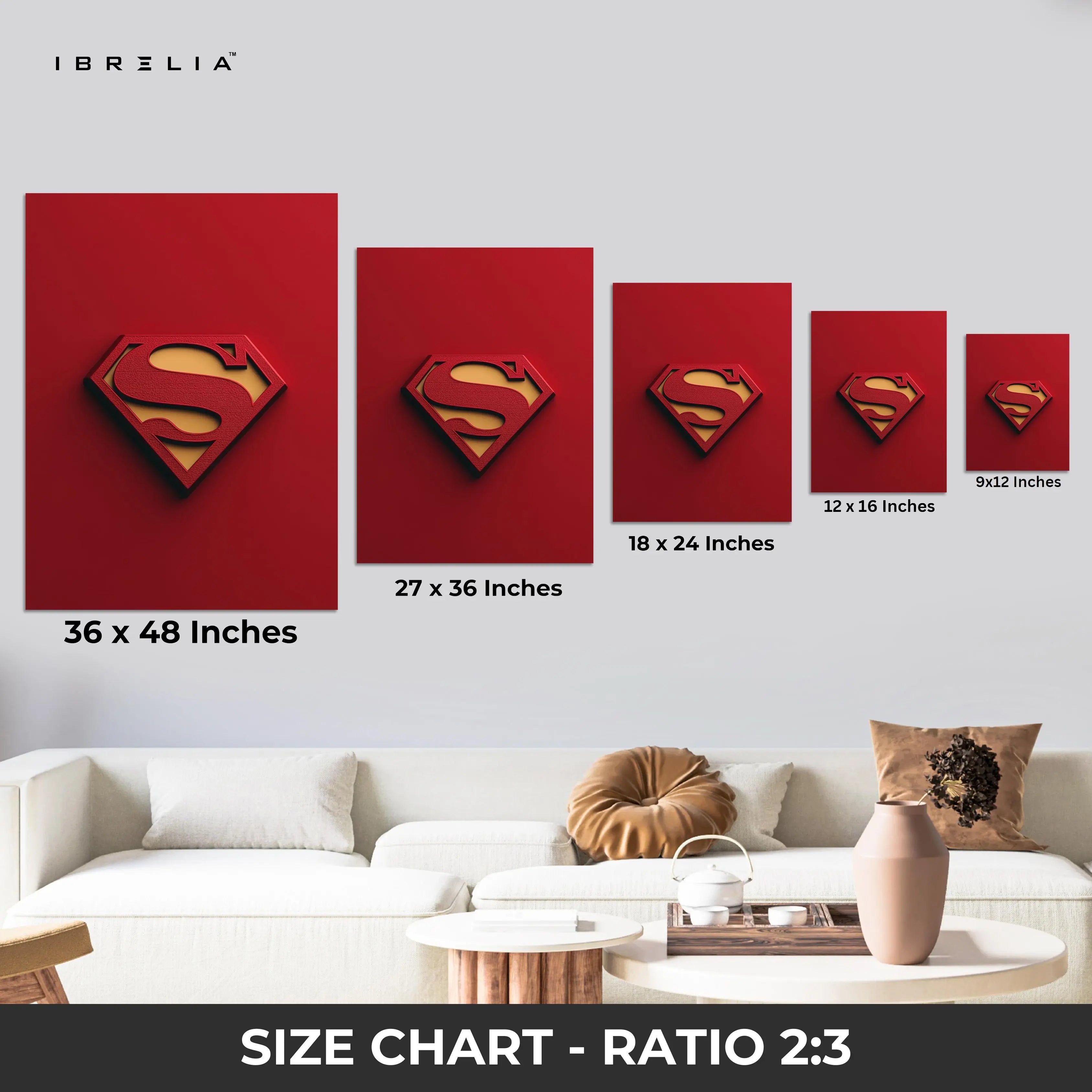 Superman Logo Wall Frame | Red & Gold 3D Design | 4K Ultra Wrap Frame Wall Art in Pakistan | IBRELIA™ IBRELIA