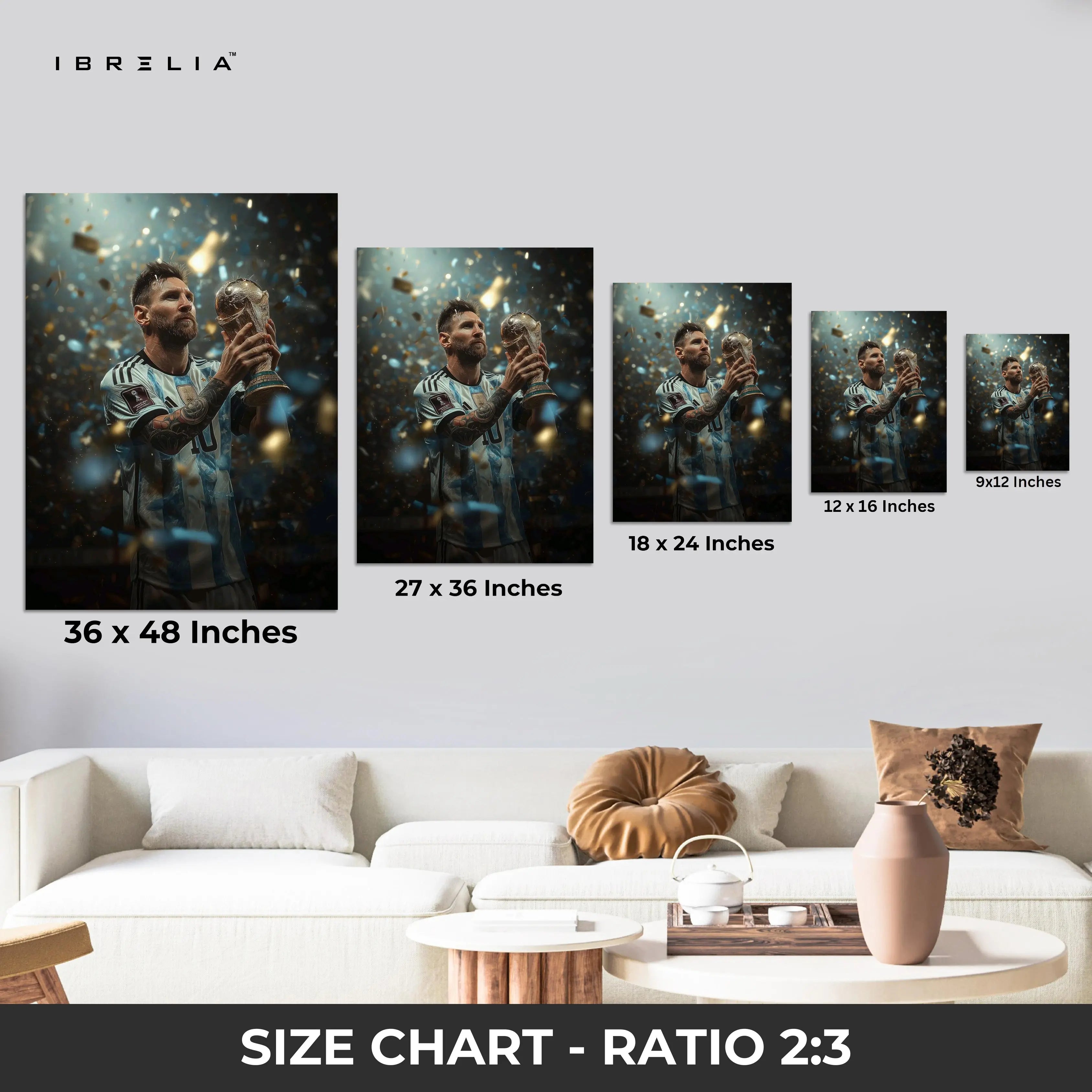 Lionel Messi World Champion Trophy Wall Frame | 4K Ultra Wrap Frame Wall Art in Pakistan | IBRELIA™ IBRELIA