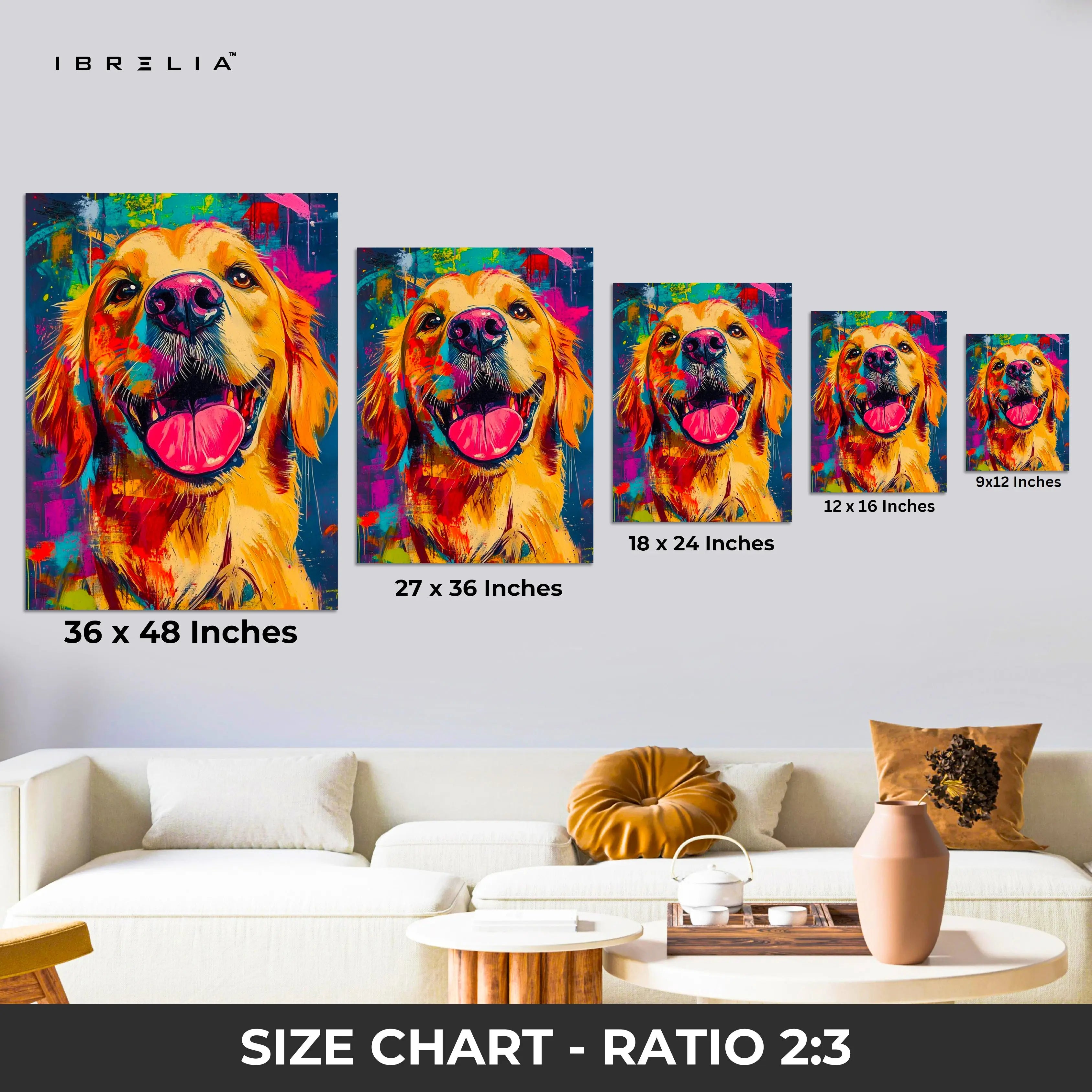 Colorful Golden Retriever Wall Frame | 4K Ultra Wrap Frame Wall Art in Pakistan | IBRELIA™ IBRELIA