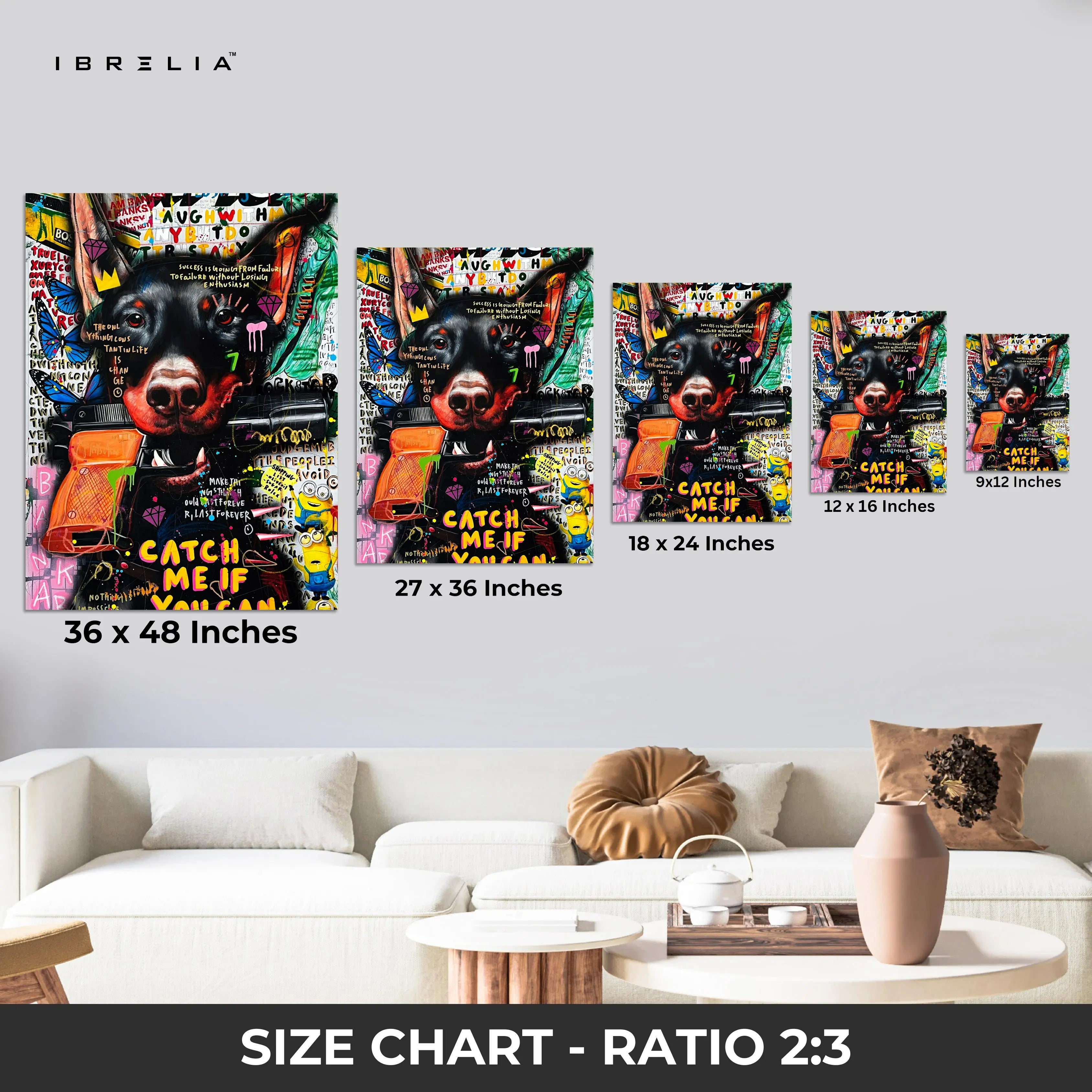 Graffiti Doberman “Catch Me If You Can” Wall Frame | 4K Ultra Wrap Frame Wall Art in Pakistan | IBRELIA™ IBRELIA