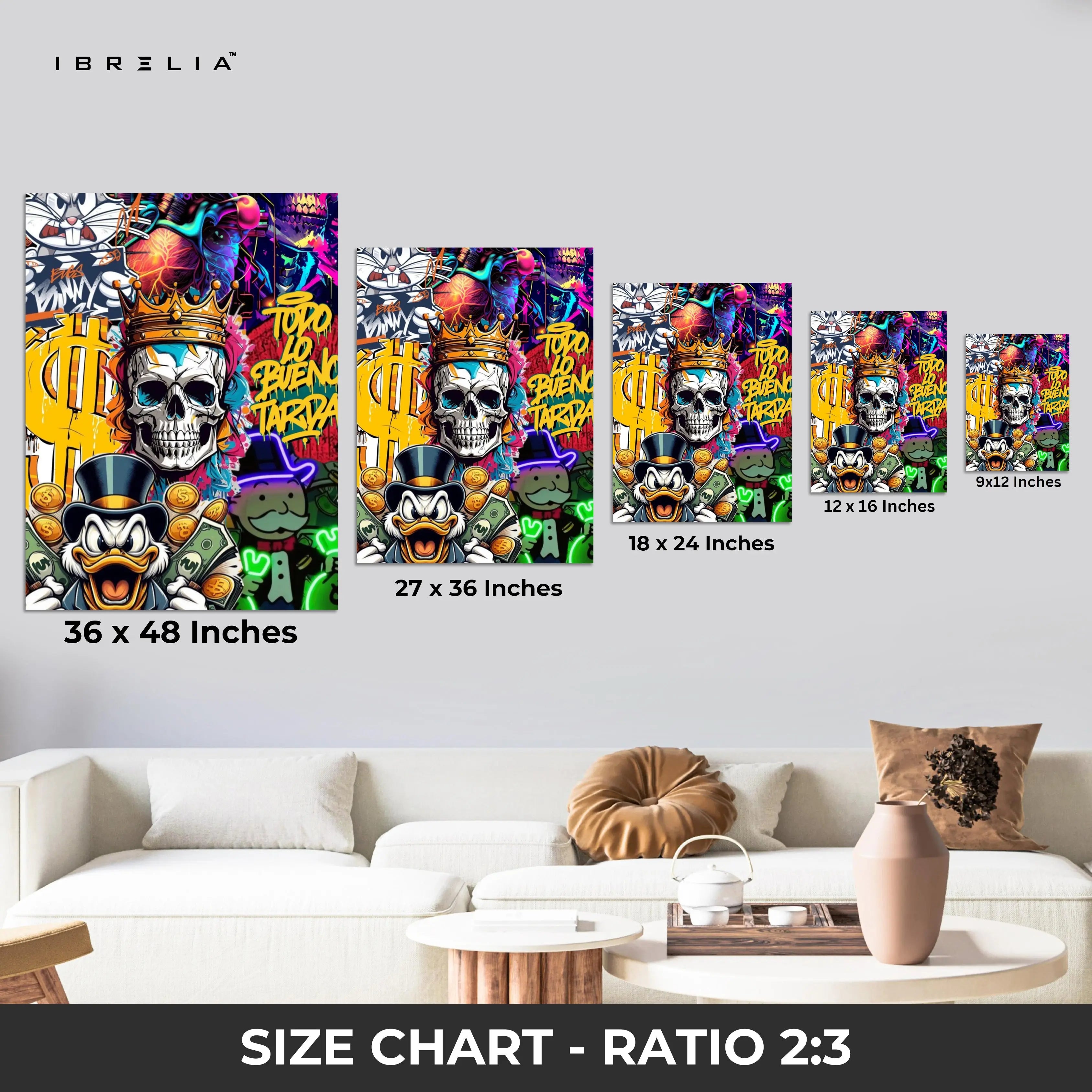 Crowned Skull Money Graffiti Wall Frame | 4K Ultra Wrap Frame Wall Art in Pakistan | IBRELIA™ IBRELIA