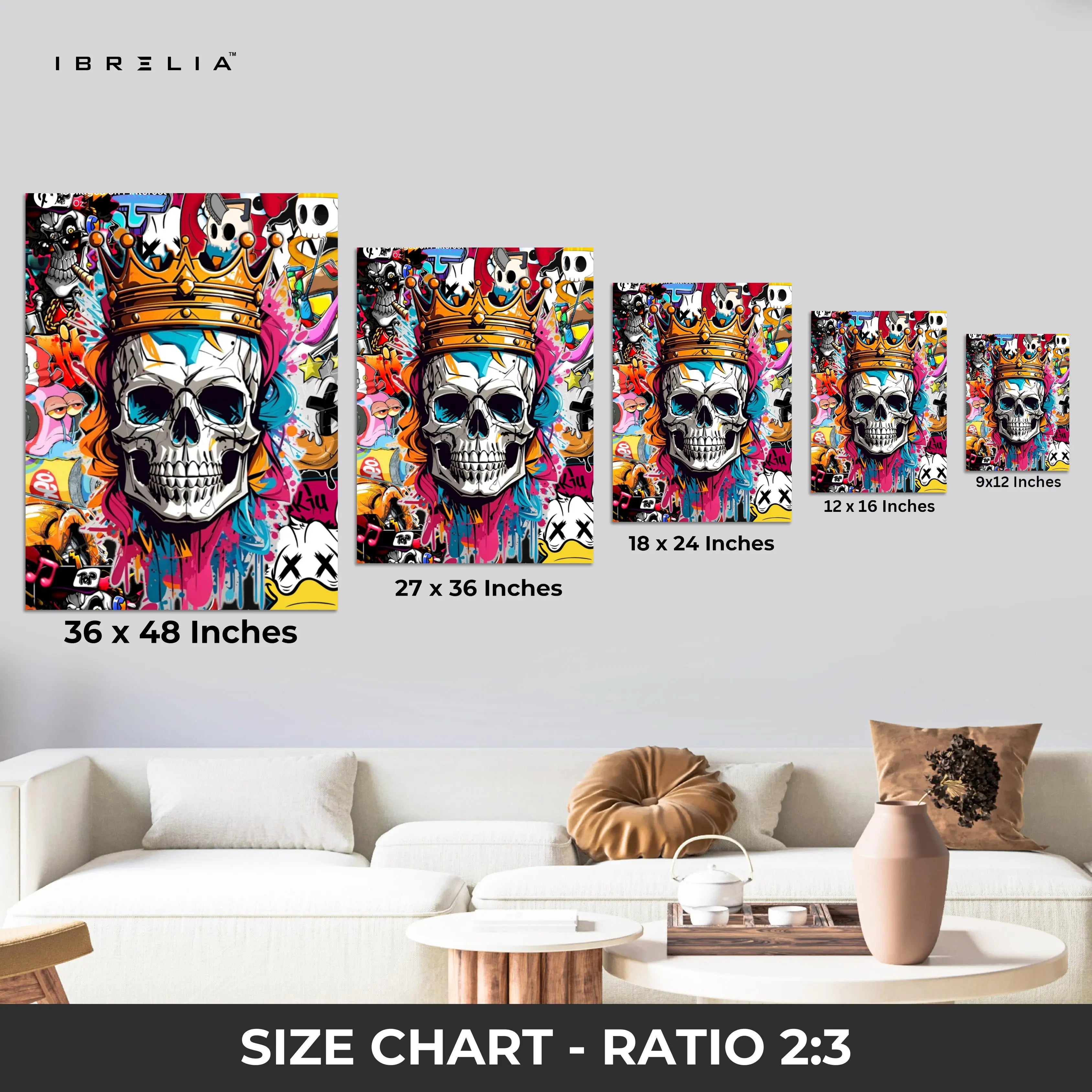 Crowned Skull Graffiti Wall Frame | 4K Ultra Wrap Frame Wall Art in Pakistan | IBRELIA™ IBRELIA