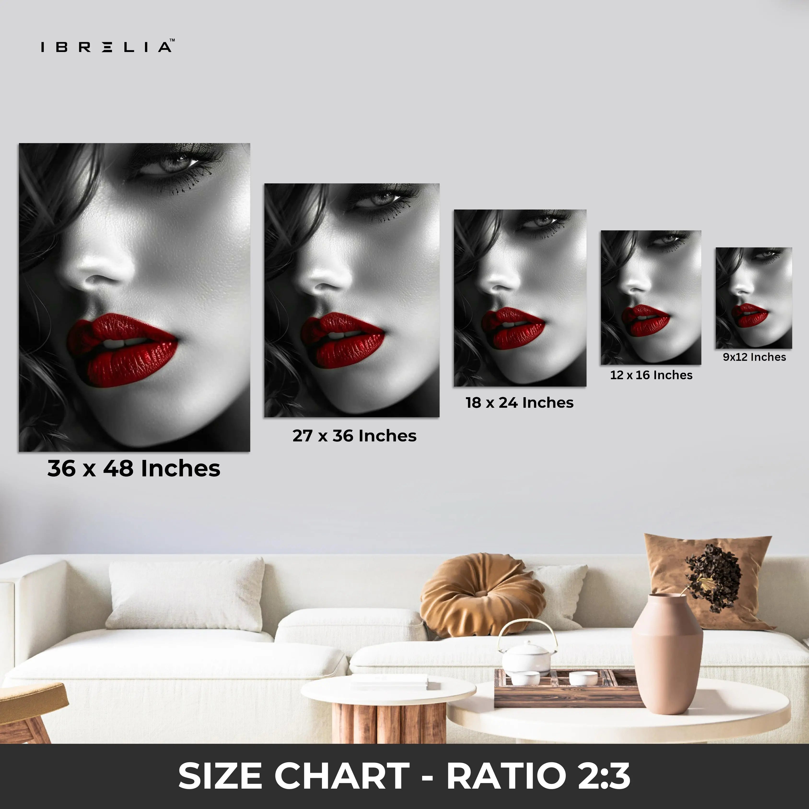 Red Lips Noir Wall Frame | 4K Ultra Wrap Frame Wall Art in Pakistan | IBRELIA™ IBRELIA