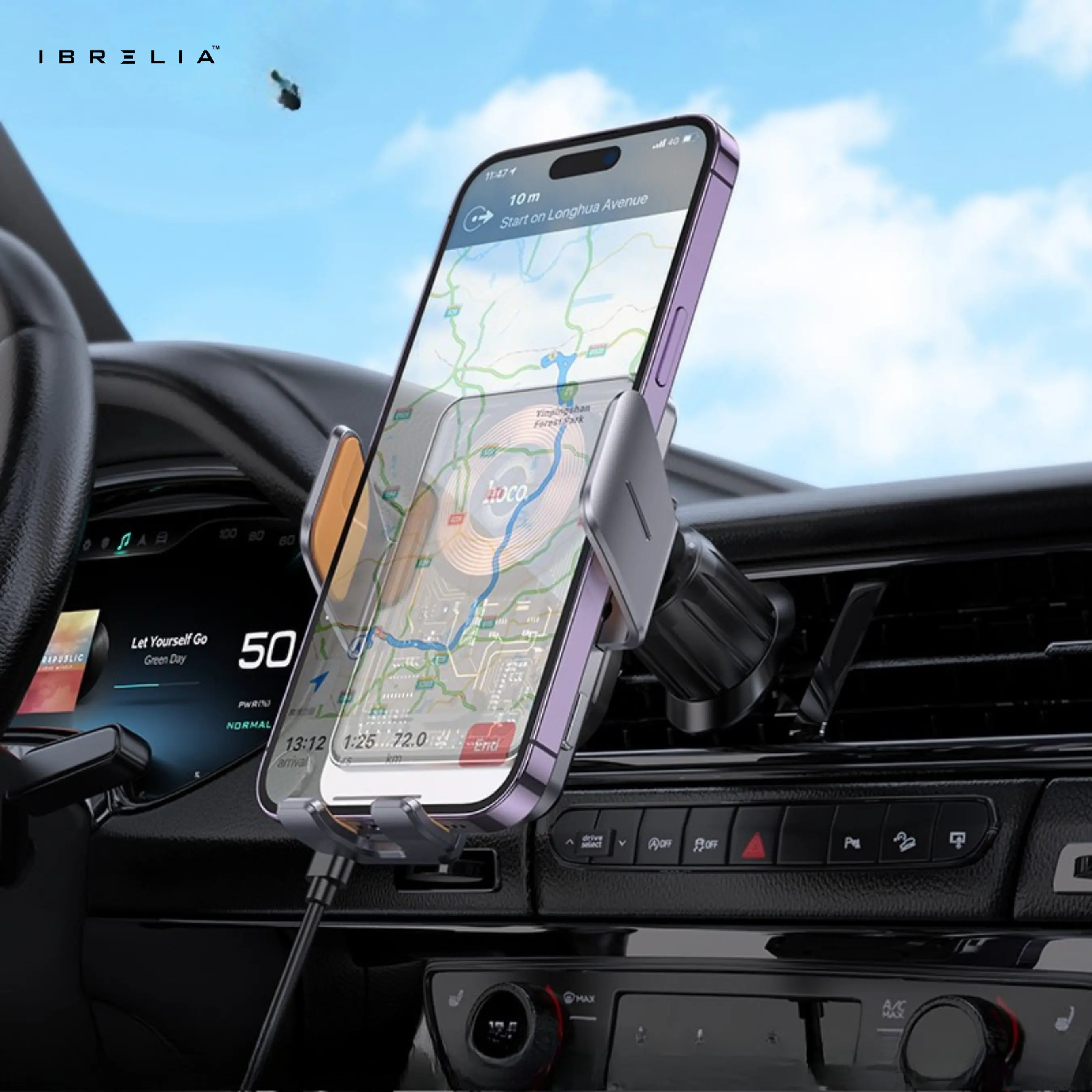 HOCO HW7 Automatic Clamping Wireless Car Charger – 15W Fast Charging Air Vent Holder | IBRELIA™ IBRELIA