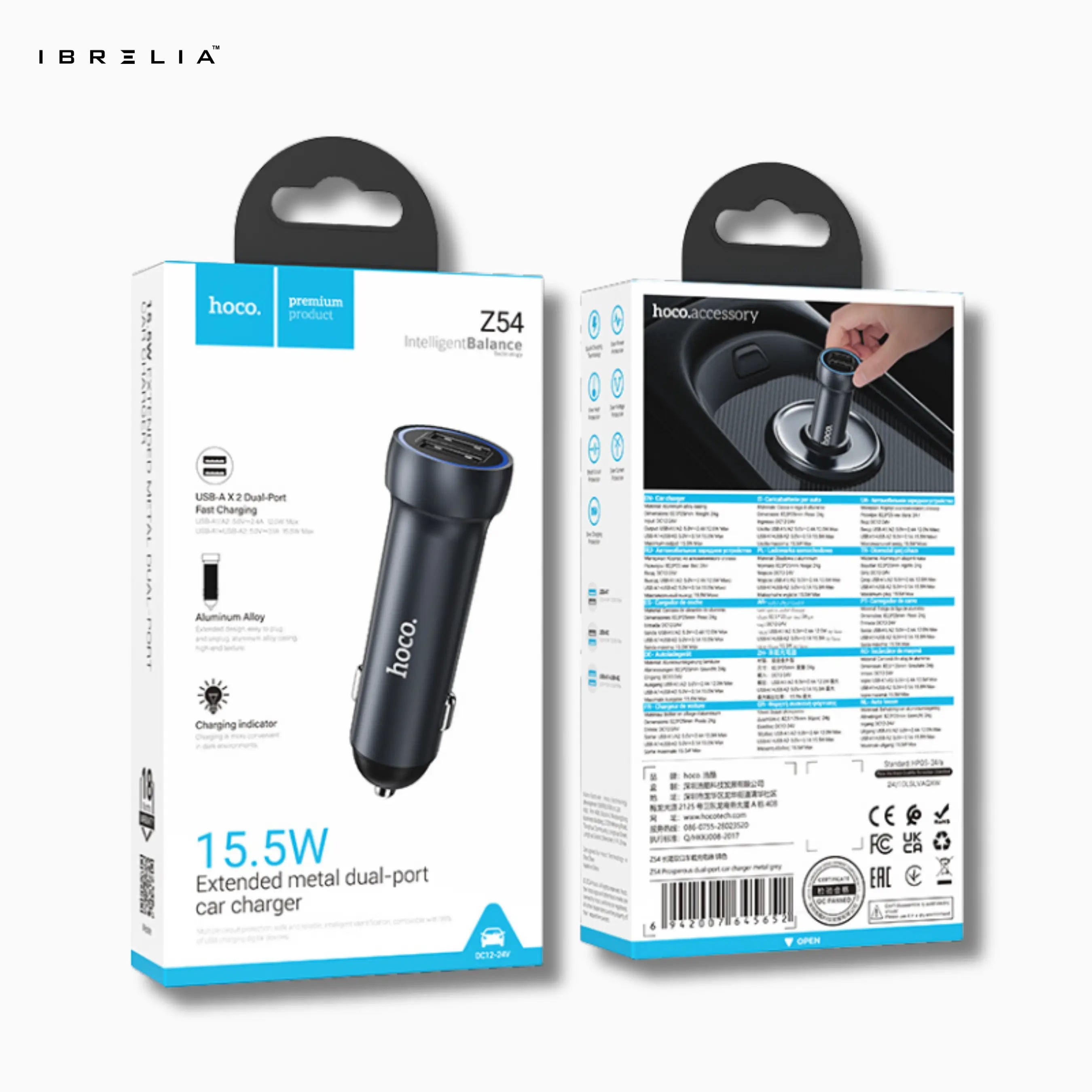 HOCO Z54 Prosperous 15.5W Extended Metal Dual-Port Car Charger | IBRELIA™ IBRELIA