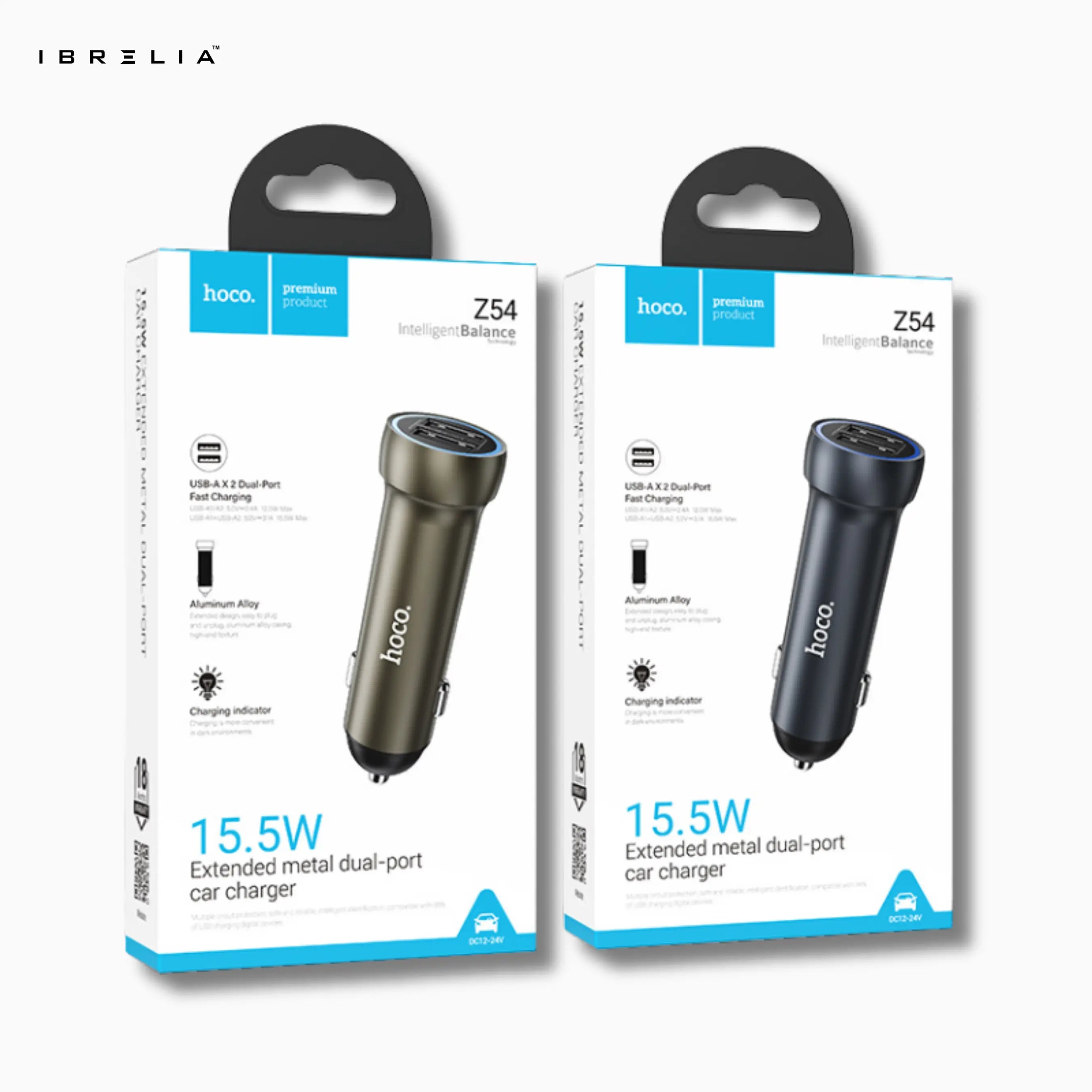 HOCO Z54 Prosperous 15.5W Extended Metal Dual-Port Car Charger | IBRELIA™ IBRELIA