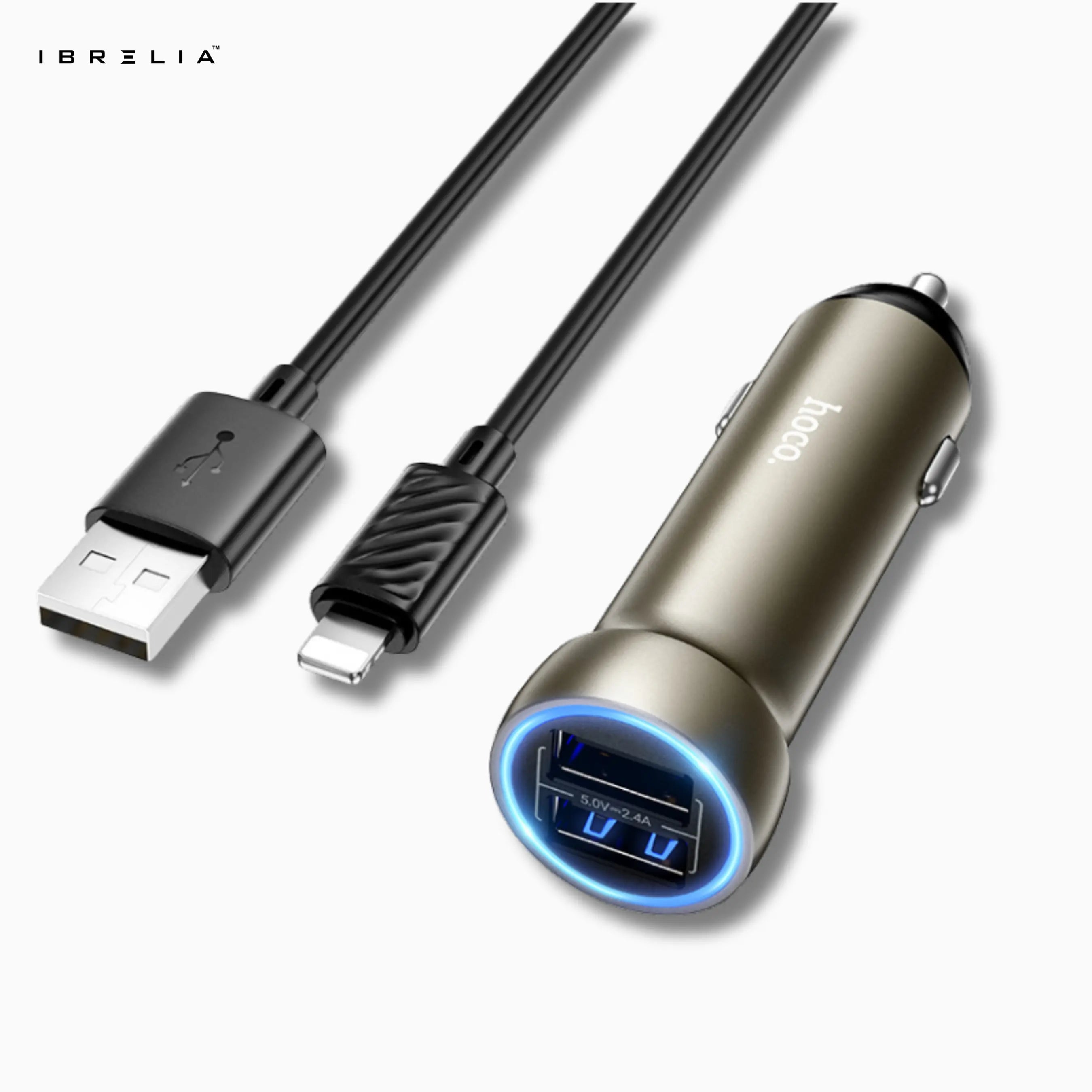 HOCO Z54 Prosperous 15.5W Dual-Port Car Charger Set (Lightning Cable) | IBRELIA™ IBRELIA